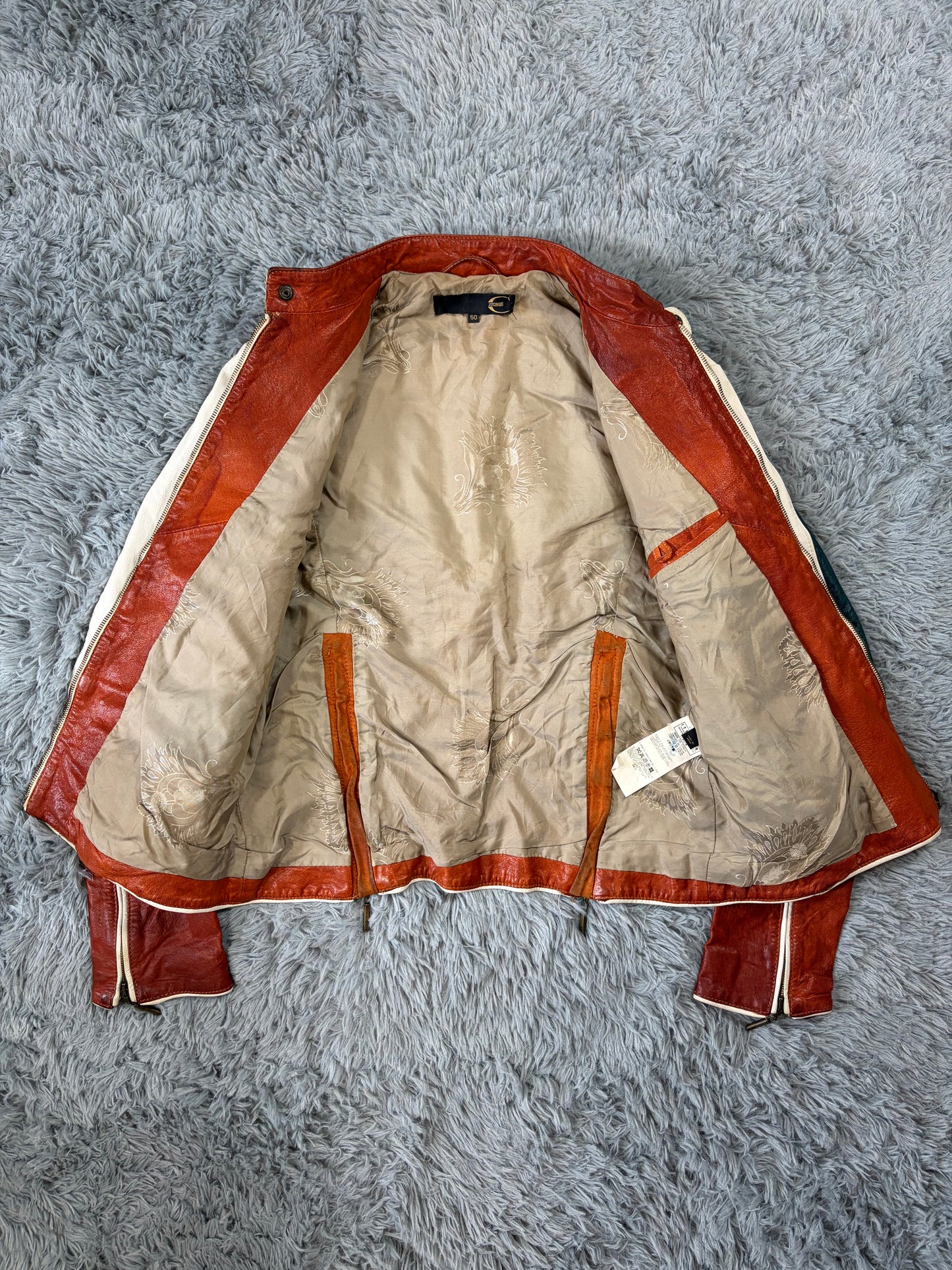 Just Cavalli 2005 Leather Panelled Moto Racer Jacket - M