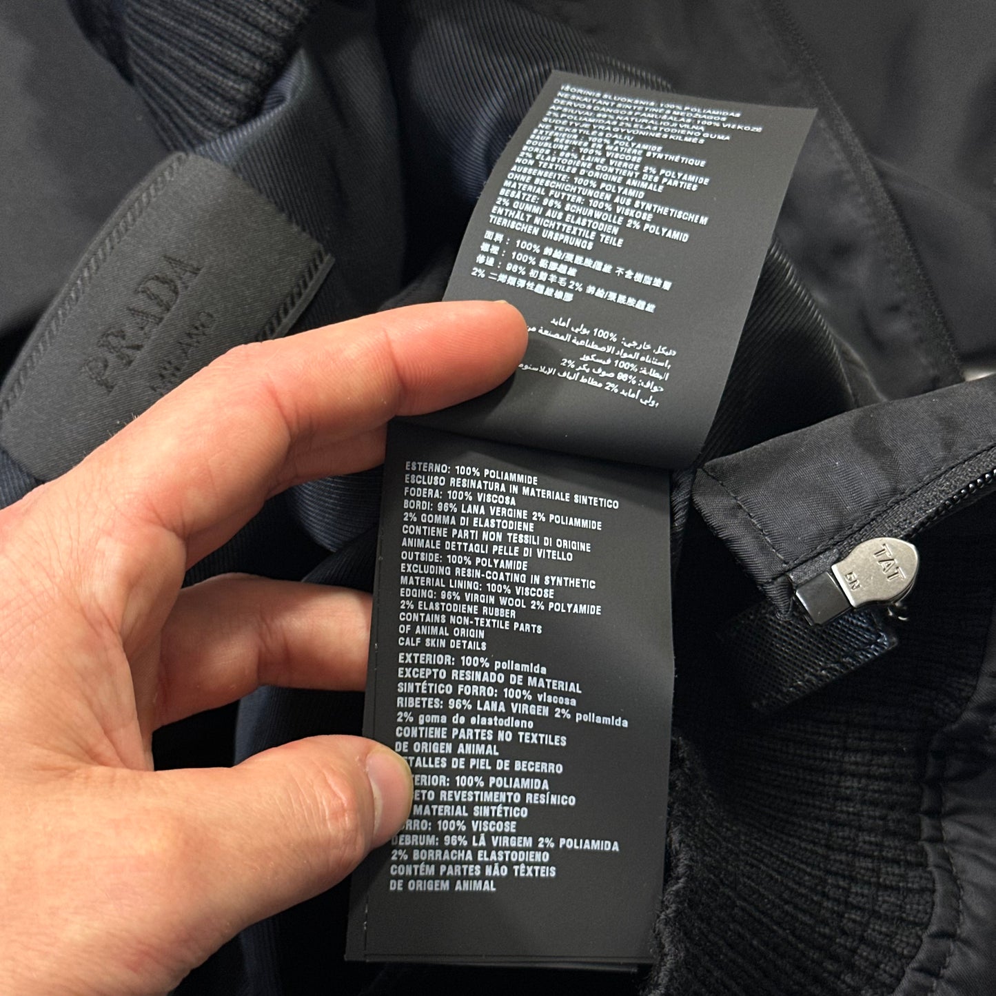 Prada Milano 2018 Black Gabardine Nylon Triangle Bomber - M