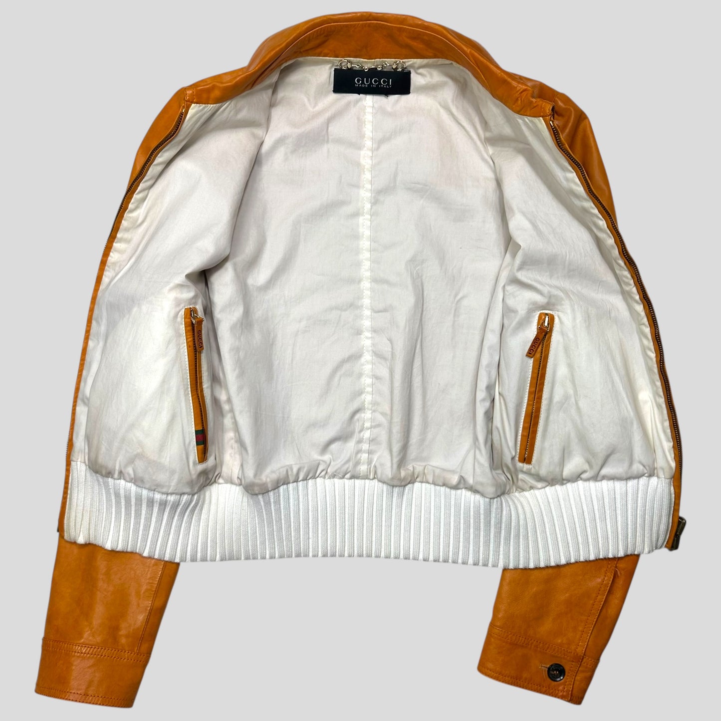 Gucci 2011 Leather Reversible Cropped Moto Biker Jacket - UK6/8