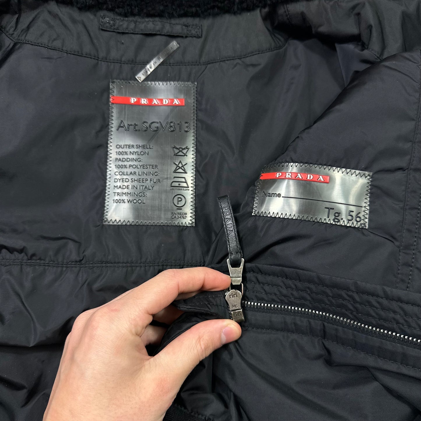 Prada Sport 2006 Shearling & Leather Nylon Canvas Flight Jacket - IT56 (L/XL)