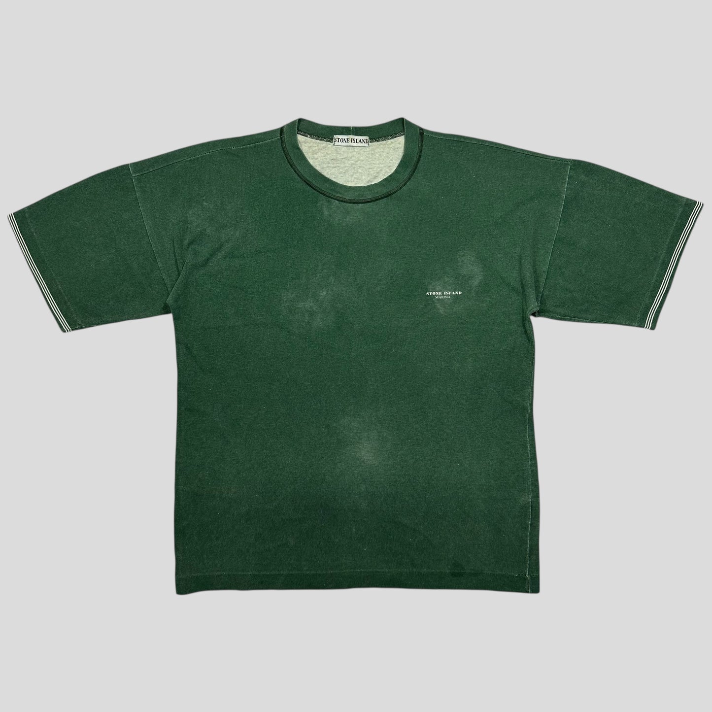 Stone Island 1989 Marina Stripe Washed Green Logo T-shirt - M (L)