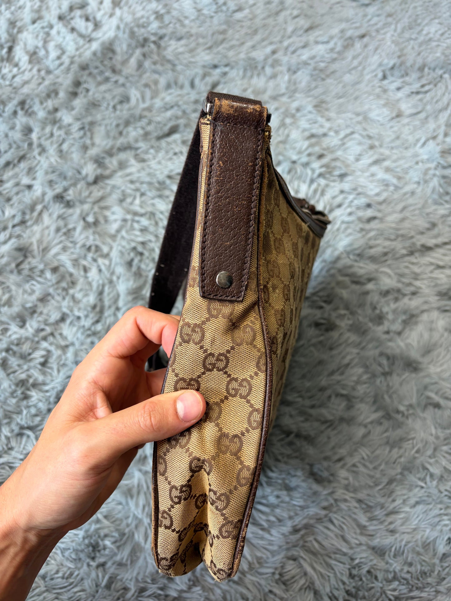 Gucci GG Monogram Brown Canvas Satchel Crossbody Bag