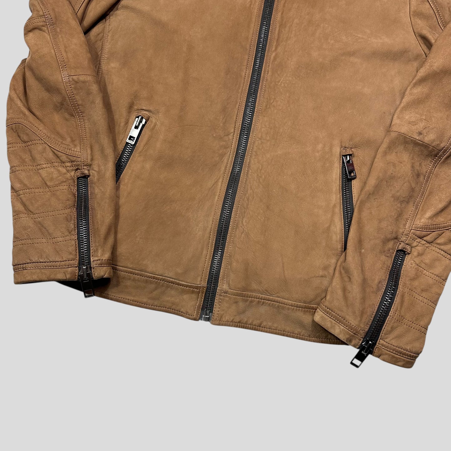 Hugo Boss Orange Leather Suede Moto Biker Jacket - M