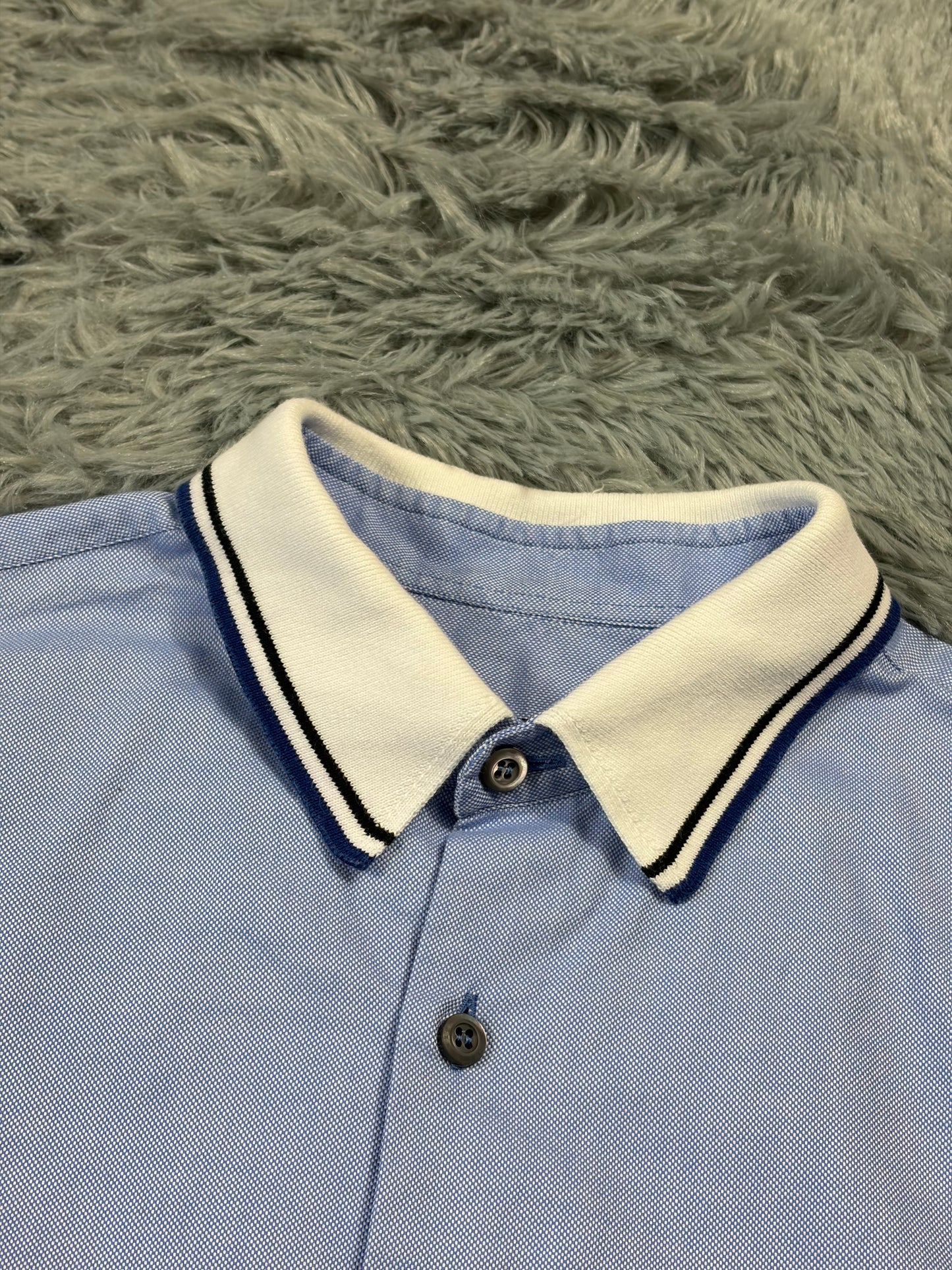 Prada 2015 Lavender Blue Textured Contrast Collar Shirt - M/L