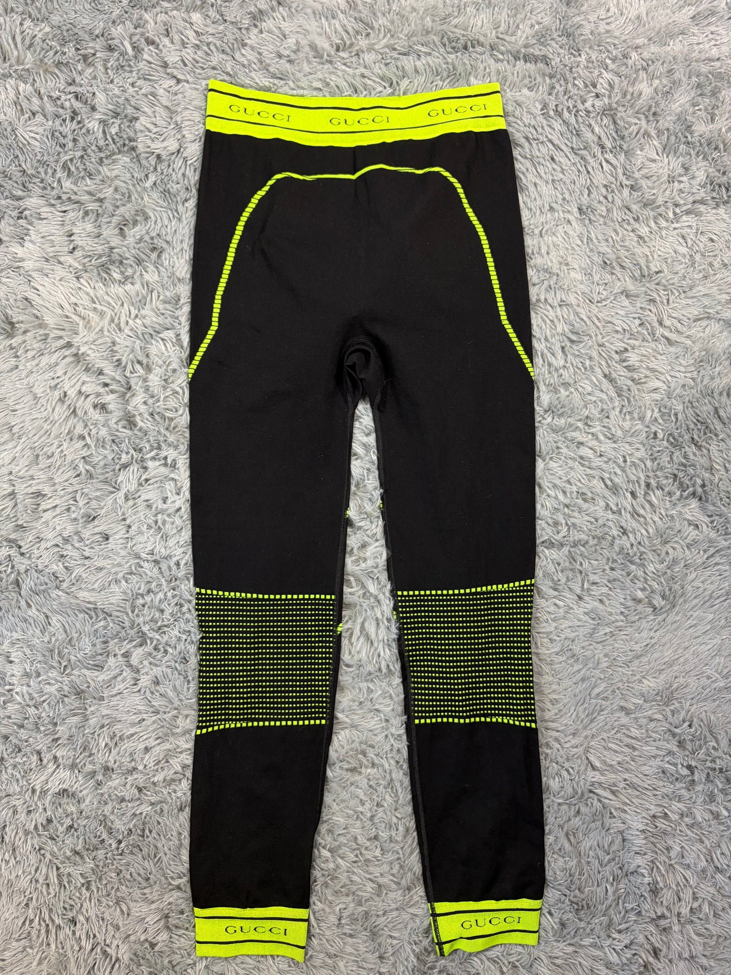 Gucci SS22 Jacquard Black Neon Logo Gym Legging Trousers - M/L