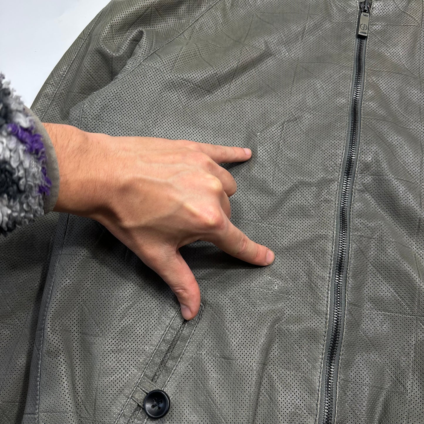 Giorgio Armani 2010 Perforated Leather Grid Bomber Jacket - IT48 (M)