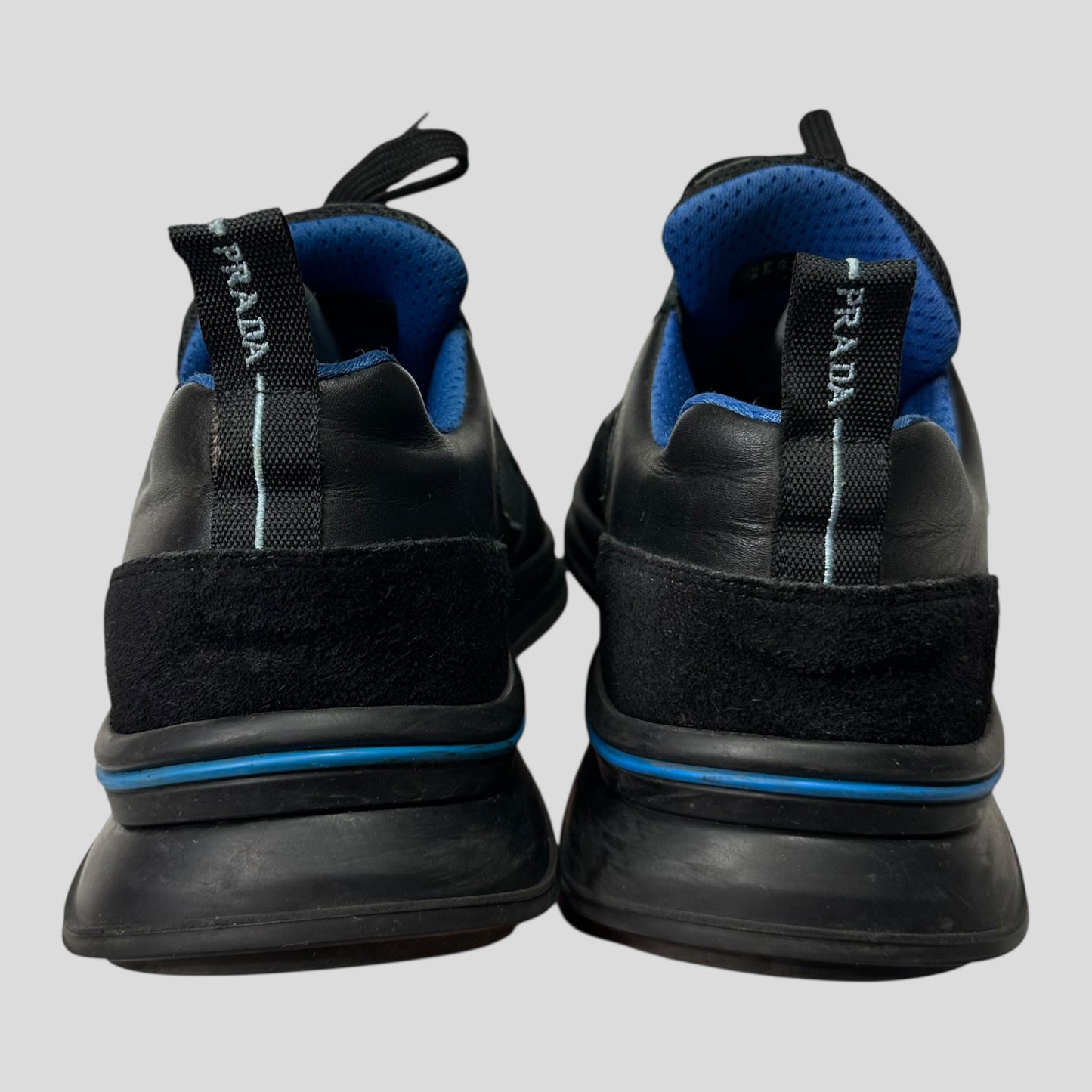 Prada 2018 Mechano Nero Voyage Rubber + Leather Logo Trainers - UK8.5/9