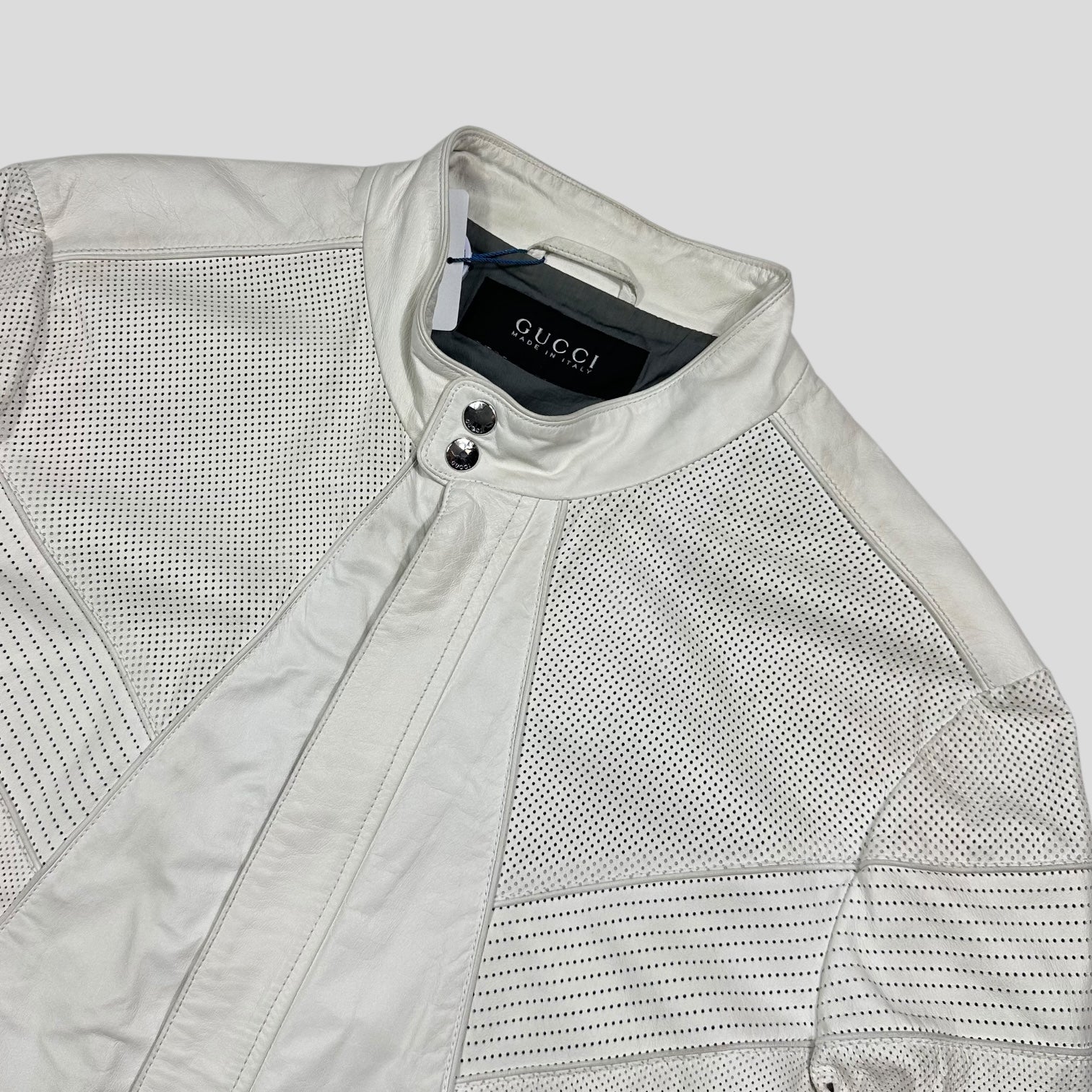 【GUCCI】2010s Leather Tailored Jacket Gucci 2010 Nappa Leather Café Racer Perforated Panelled Biker