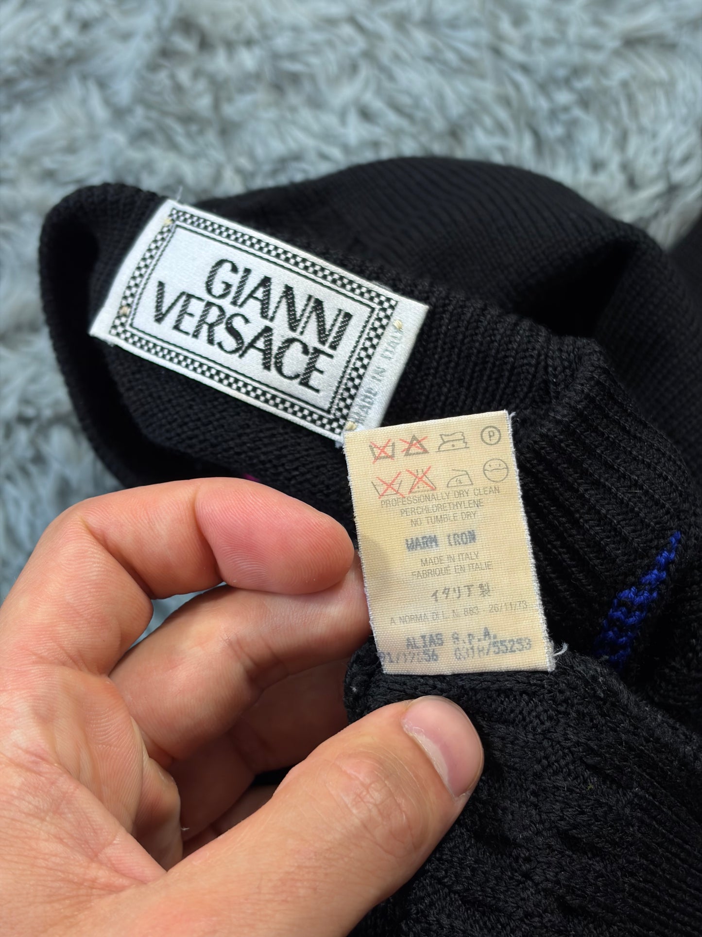 Gianni Versace 1991 Lines & Diamonds Geometric Heavy Knit - M/L