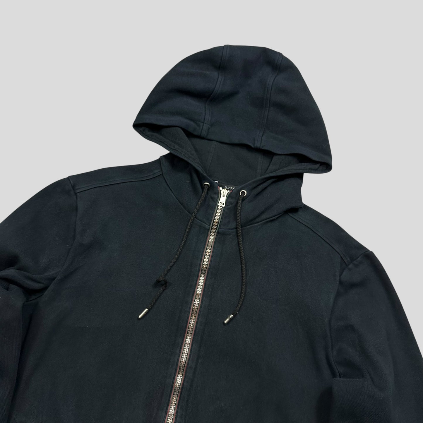 Gucci 2008 Navy Web Stripe Zip Detailed Heavy Cotton Hoodie - M/L