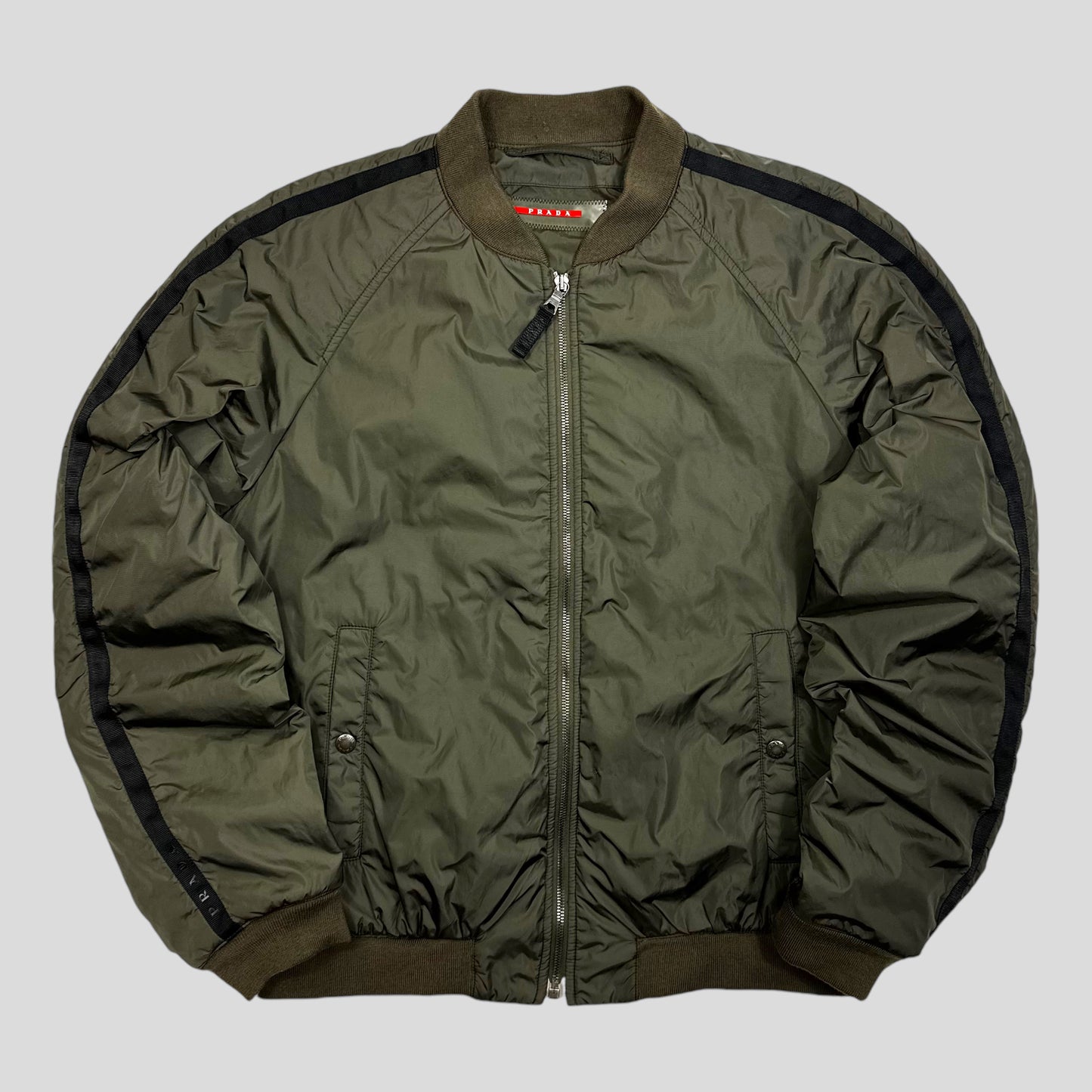 Prada Sport 2007 Padded Nylon Carbon Logo Bomber Jacket - L