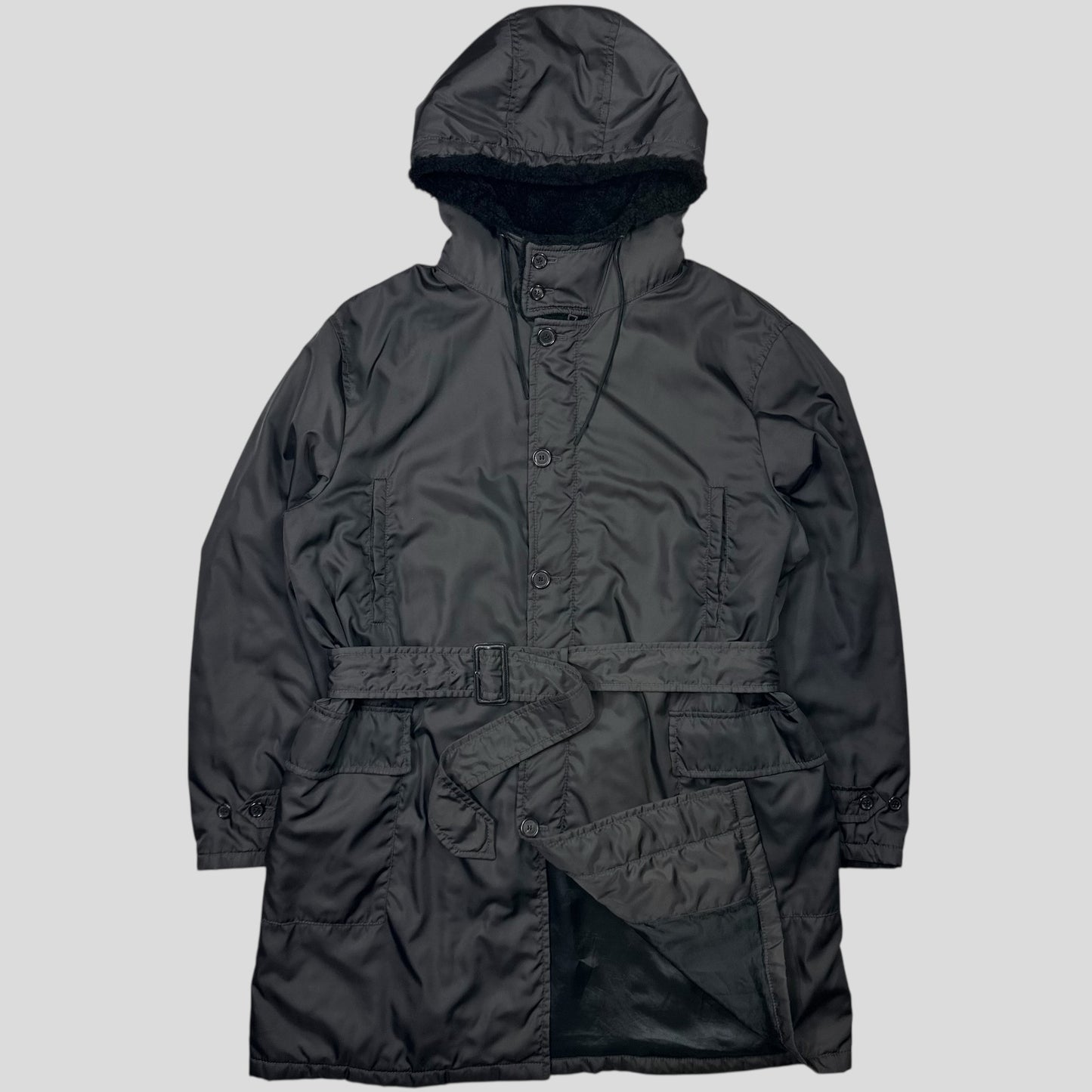 Prada Milano 00’s Sherpa Hood Padded Nylon Canvas Multipocket Coat - XXL