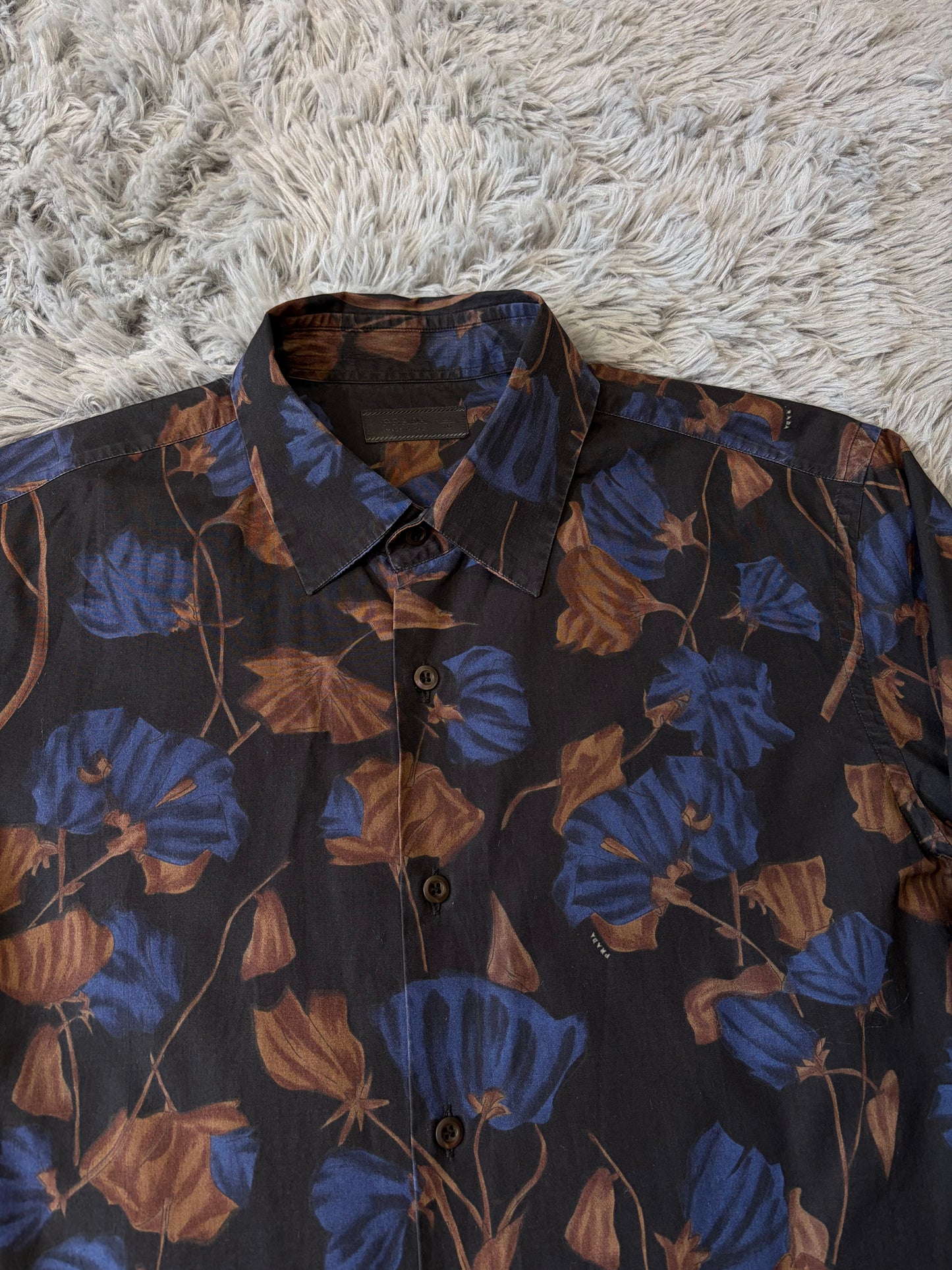 Prada Milano 2008 Hibiscus Black Floral Logo Shirt - M/L