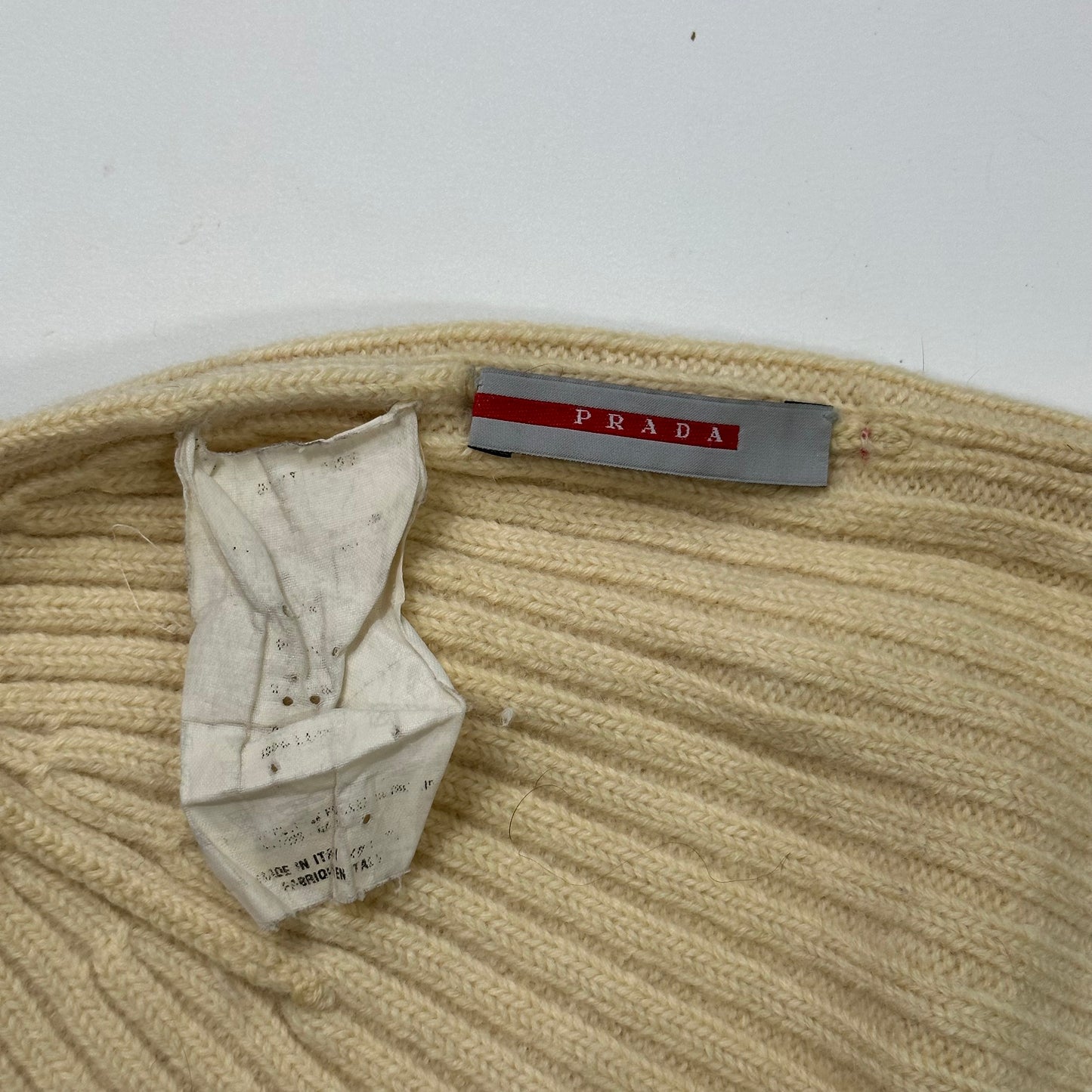 Prada Sport 00’s Cream Ribbed Fisherman’s Beanie - S/M