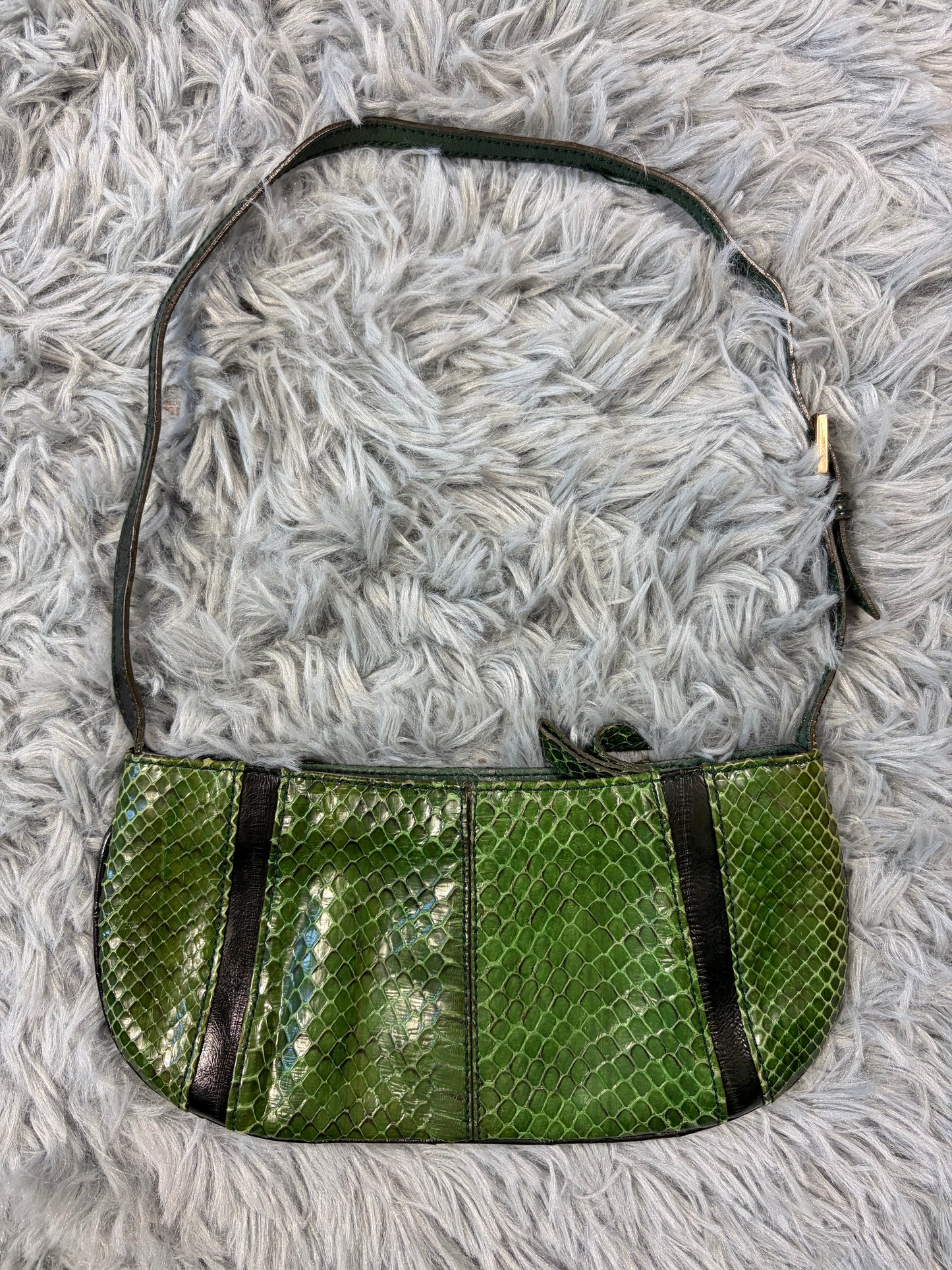 Dolce & Gabbana 00’s Python Skin Green Leather Shoulder Bag