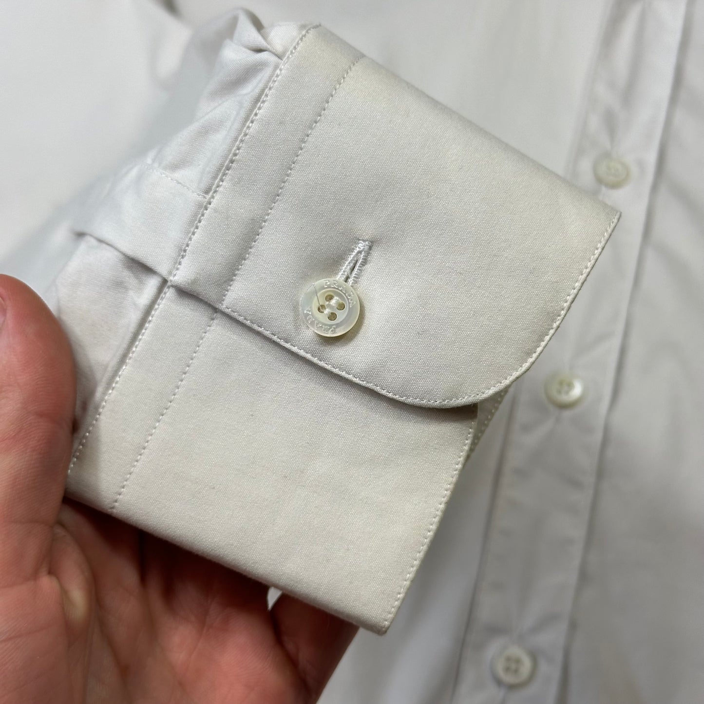 Prada 90’s Pearl White Smart Co-nylon Button Up Shirt - L