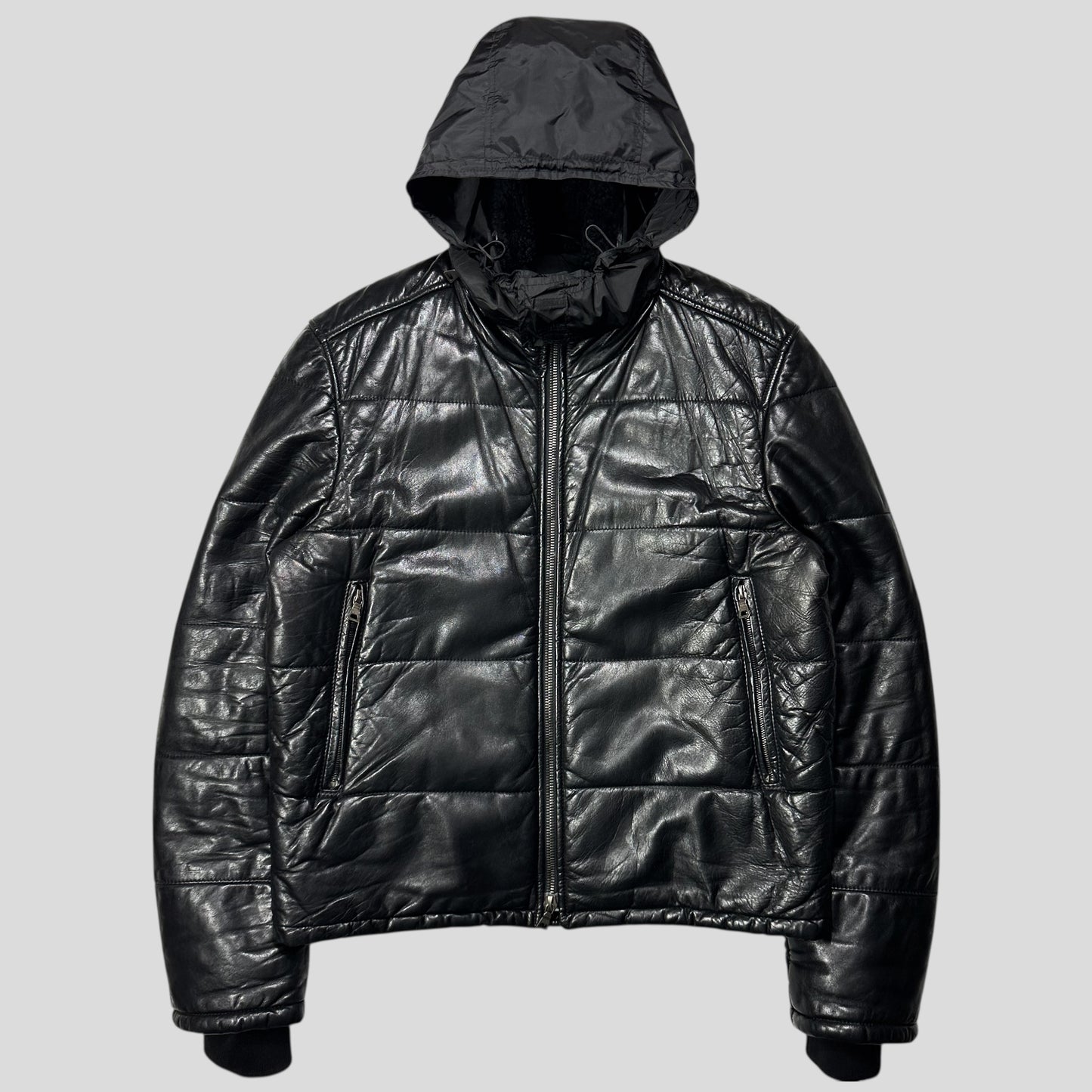 Prada Sport 00’s Leather Aviator Shearling Fur Collar Hooded Puffer - IT52 (L)