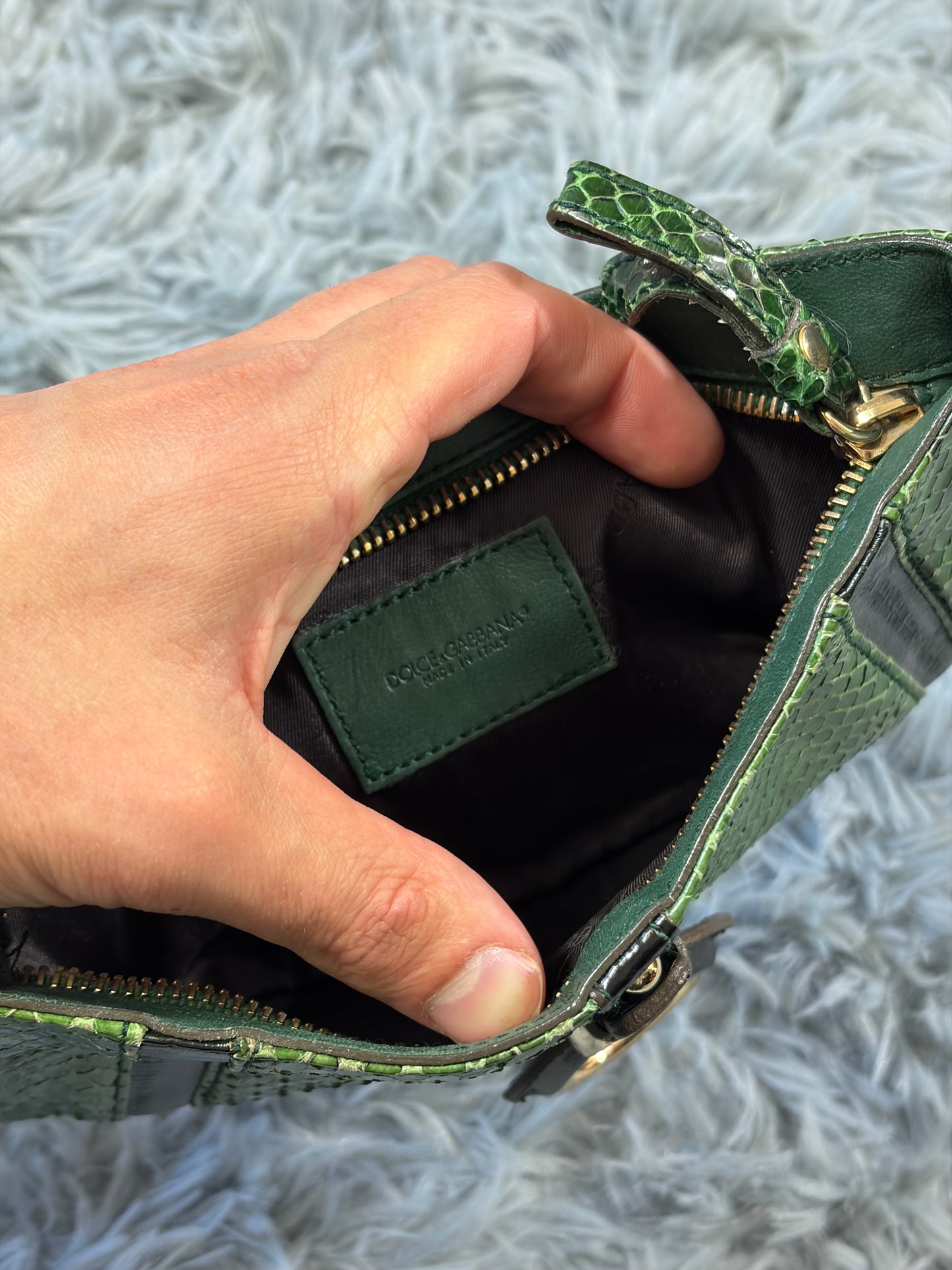 Dolce & Gabbana 00’s Python Skin Green Leather Shoulder Bag