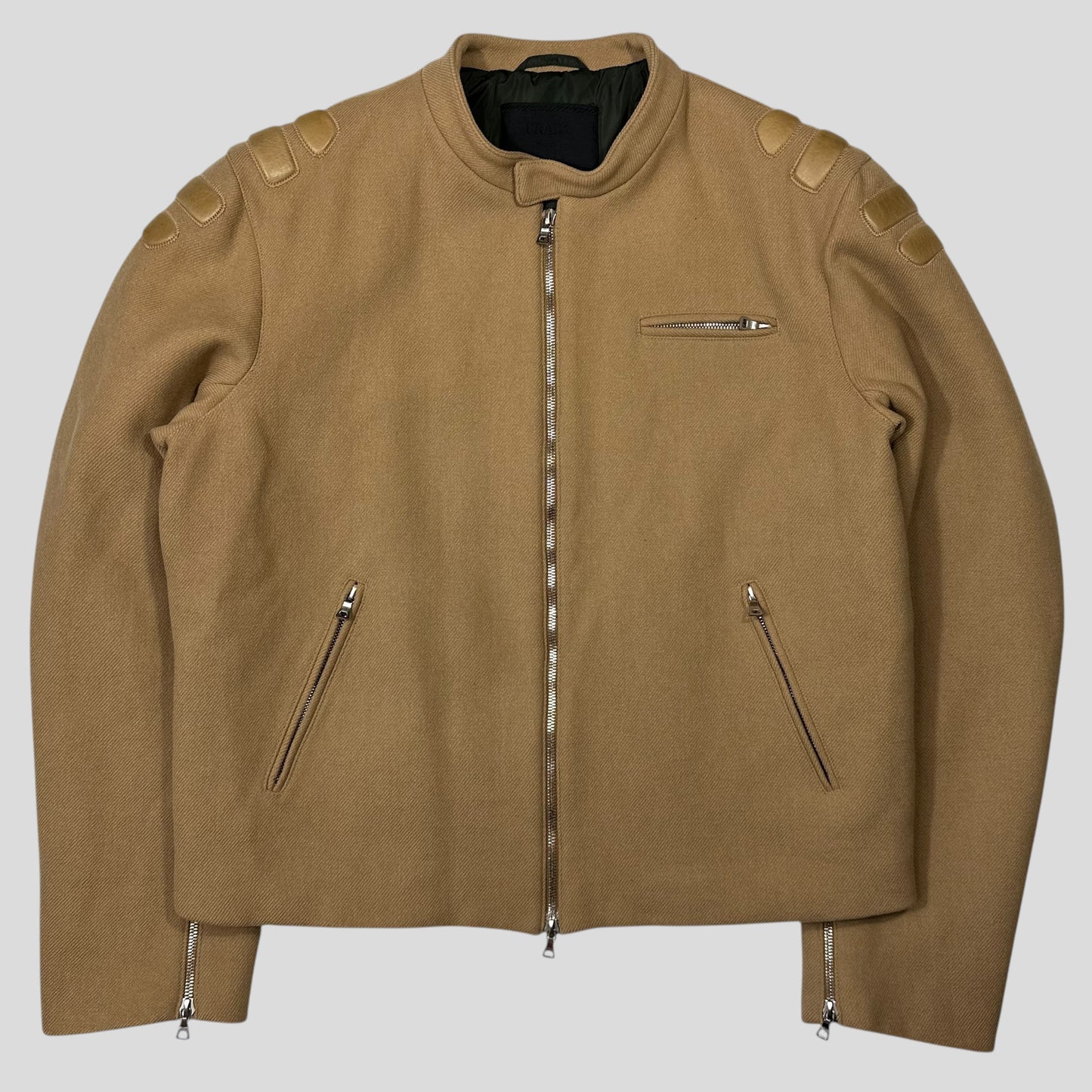 Prada Milano 1999 Wool Padded Leather Detailed Biker Jacket - L