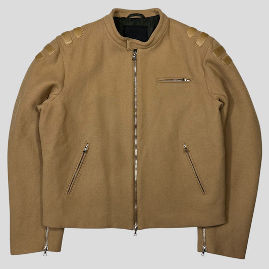 Prada Milano 1999 Wool Padded Leather Detailed Biker Jacket - L