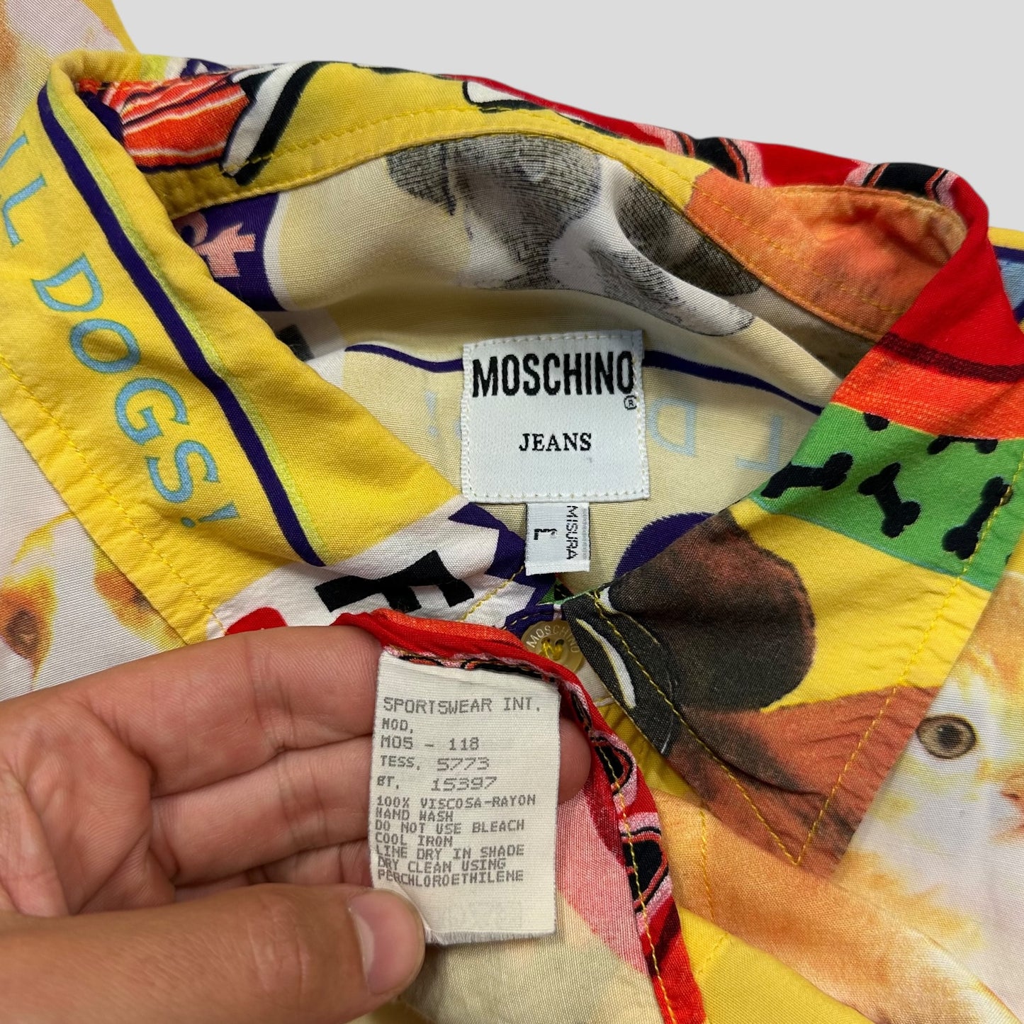 Moschino Jeans 1997 Yellow Cats and Dogs Shirt - L/XL