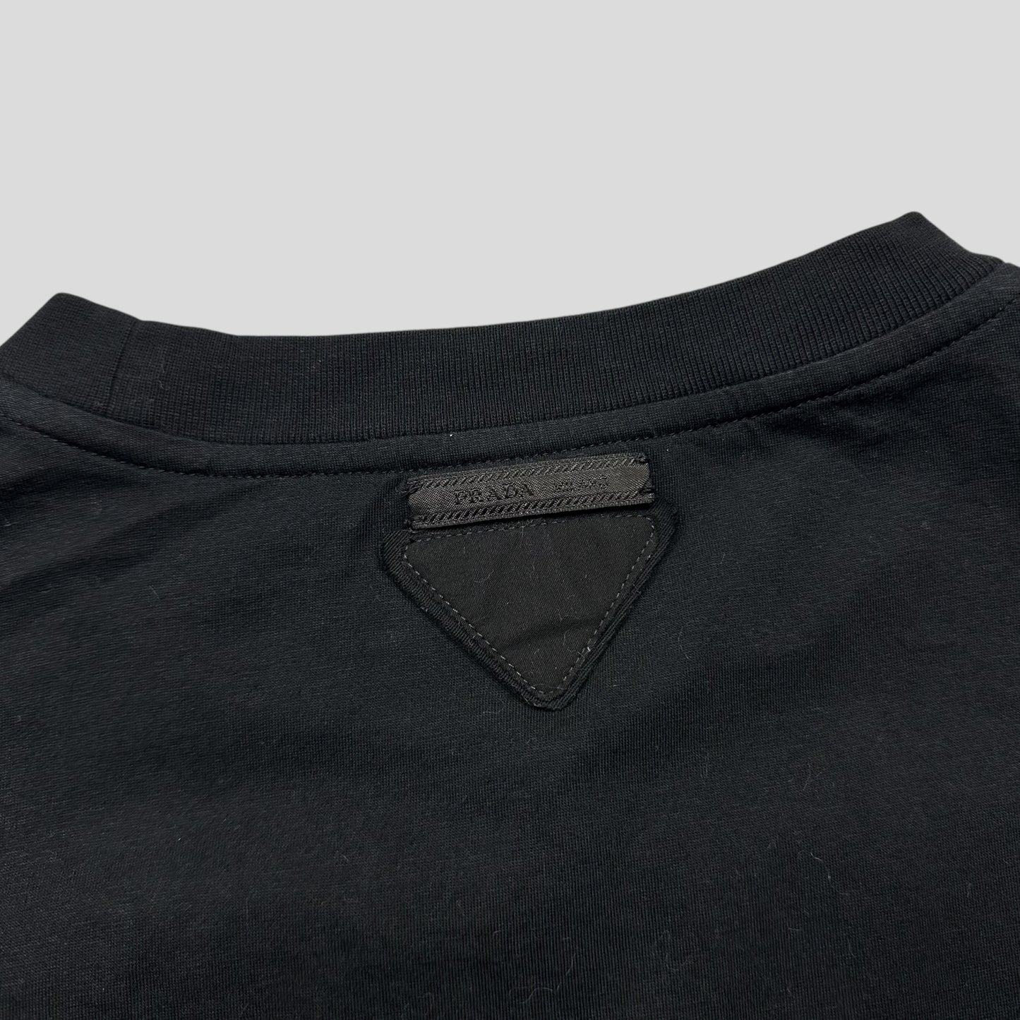 Prada Milano 2019 Triangle Logo Black Cotton Fitted T-shirt - XXL (L)