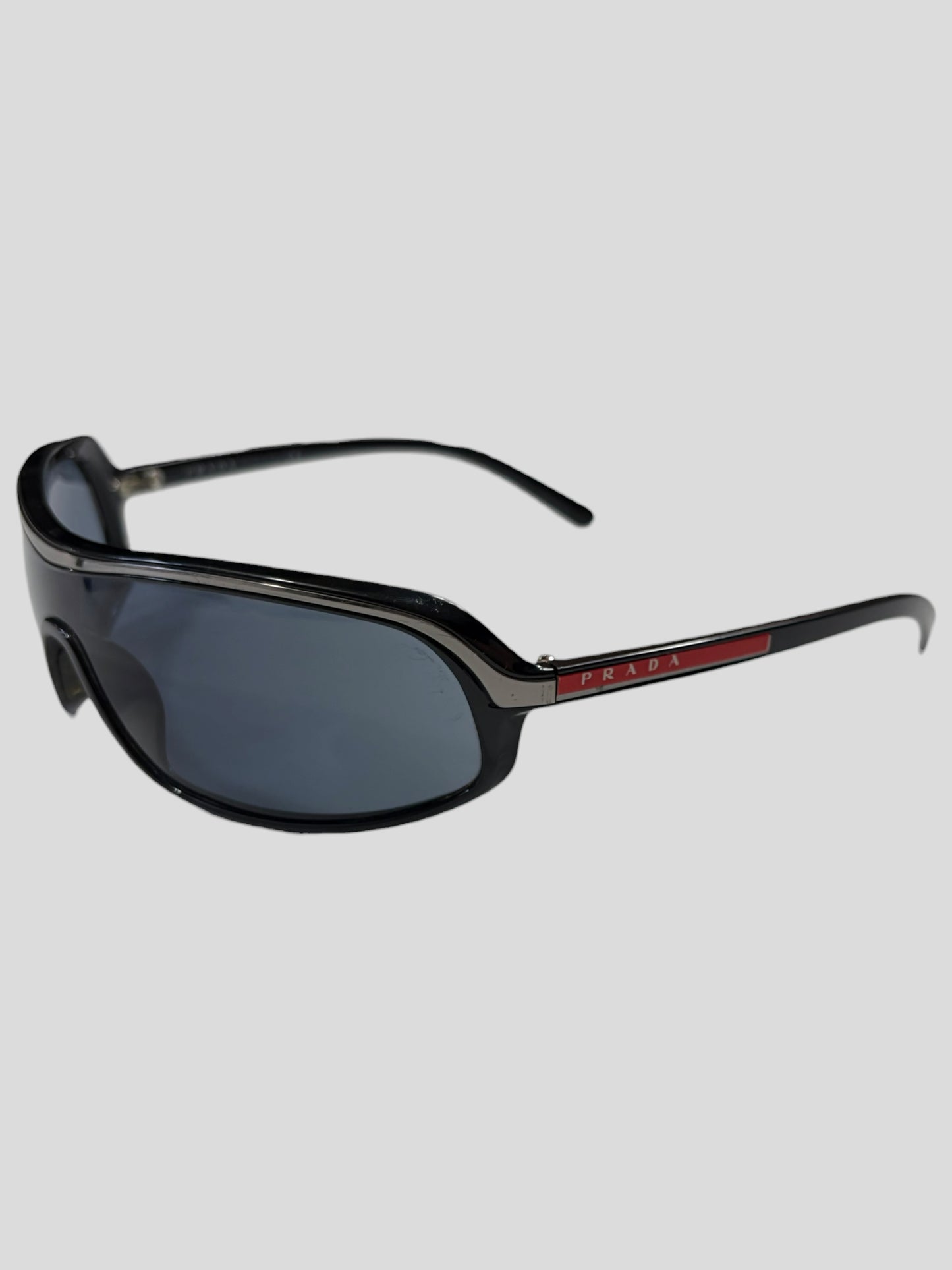 Prada Sport 00’s Red Logo Blue Lens Shield Sunglasses