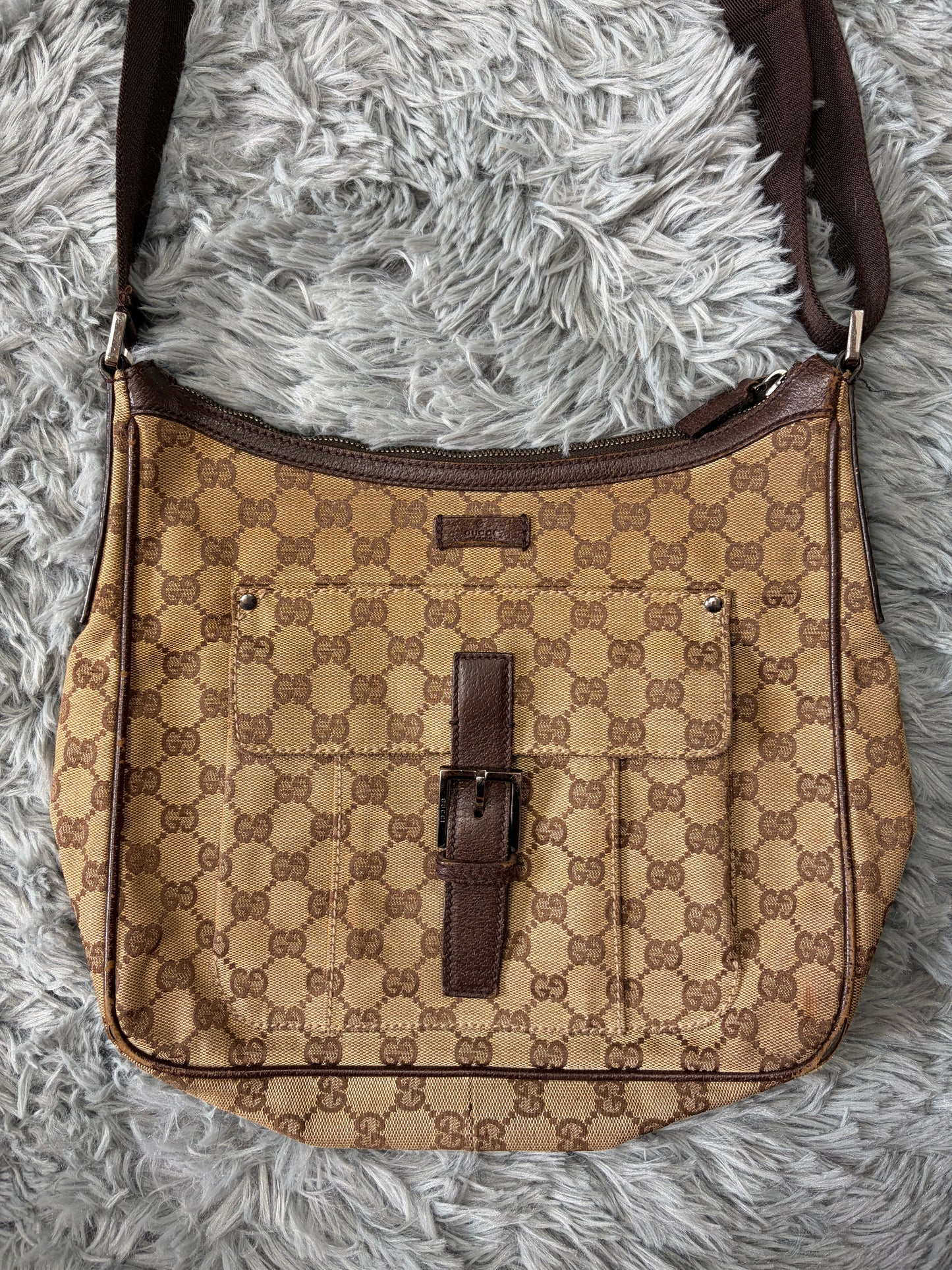 Gucci GG Monogram Brown Canvas Satchel Crossbody Bag