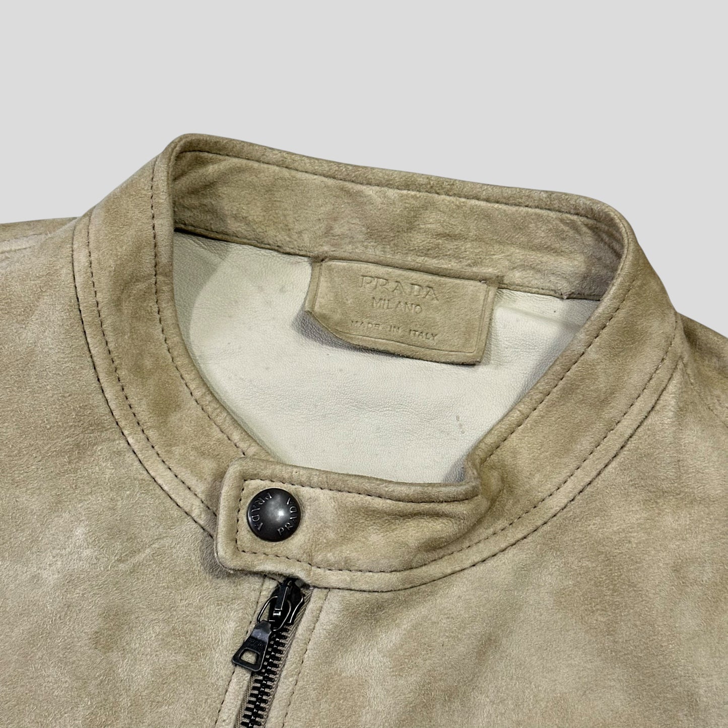 Prada Milano 2007 Suede Leather Double Pocket Logo Jacket - IT56