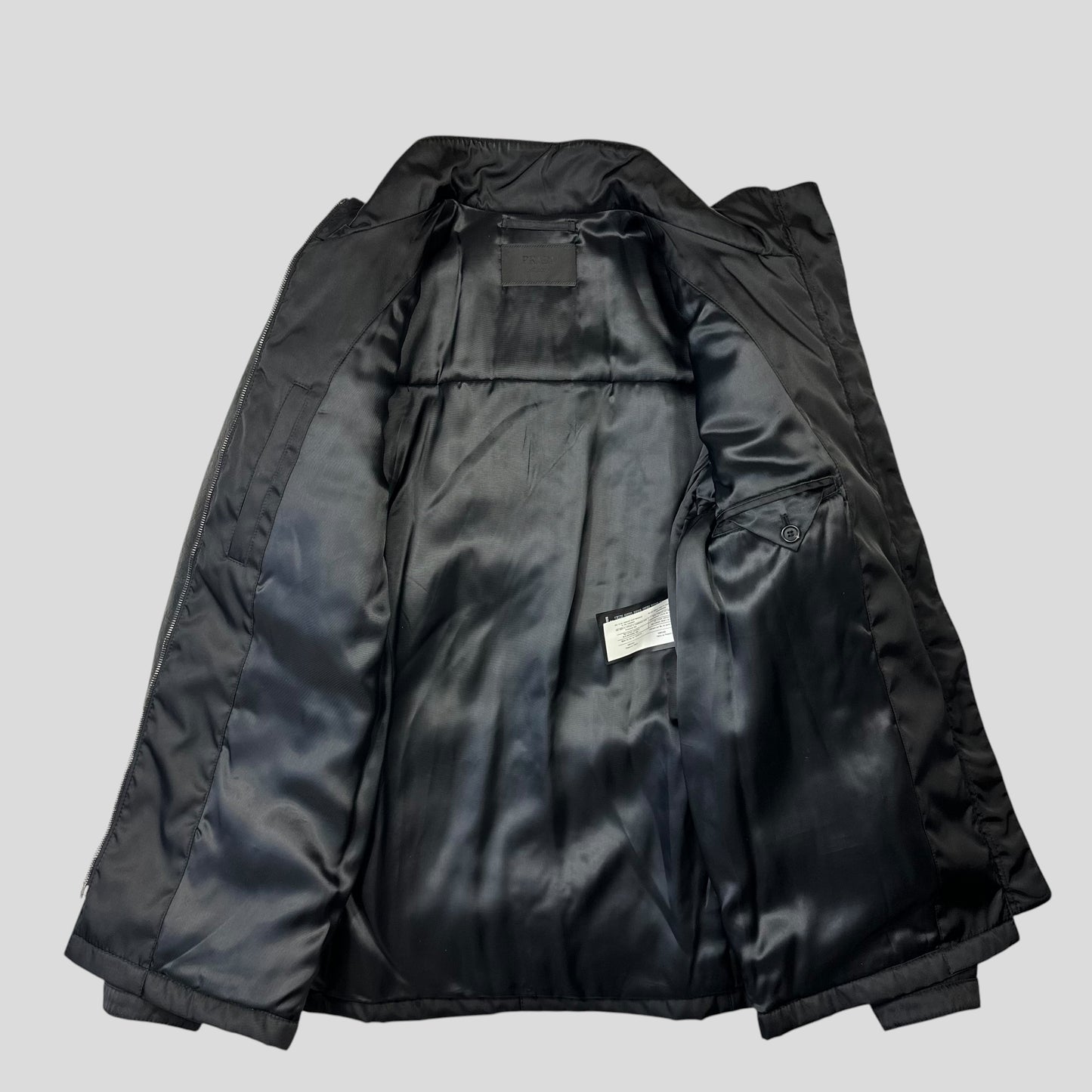 Prada Milano 2011 Gabardine Nylon Leather Jacket + Belt - M
