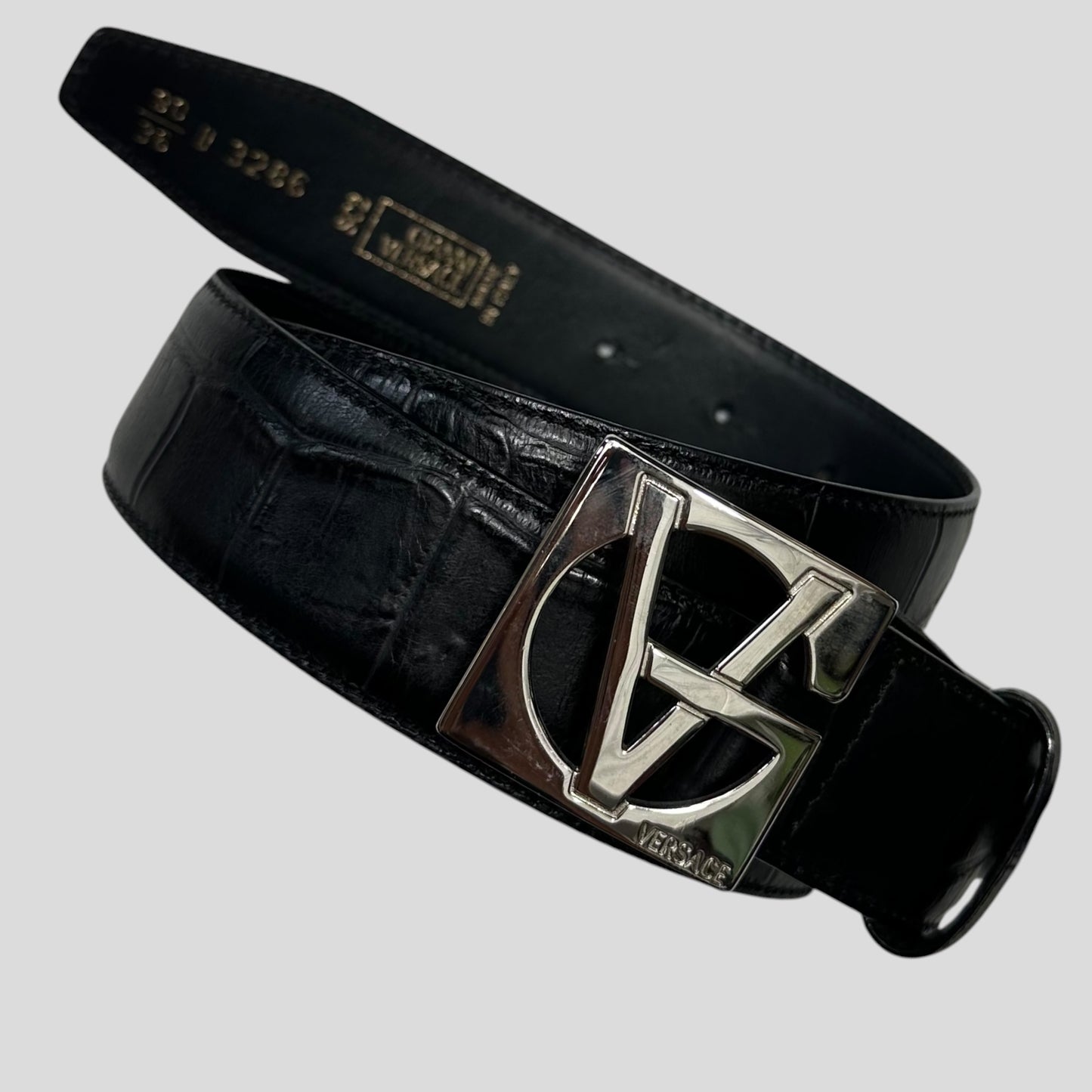 Gianni Versace 90’s Alligator Leather GV Buckle Belt