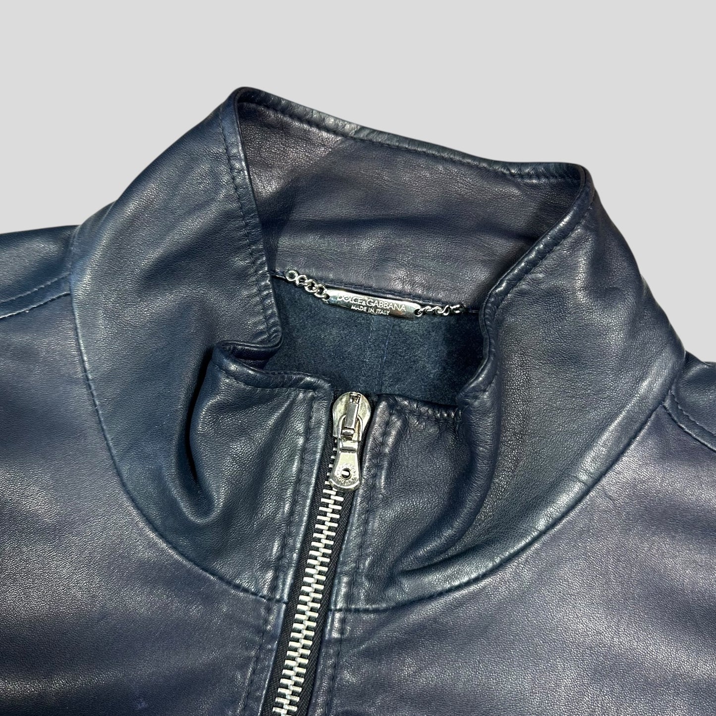 Dolce & Gabanna 00’s Blue Premium Leather Bomber Jacket - IT58 (XL)