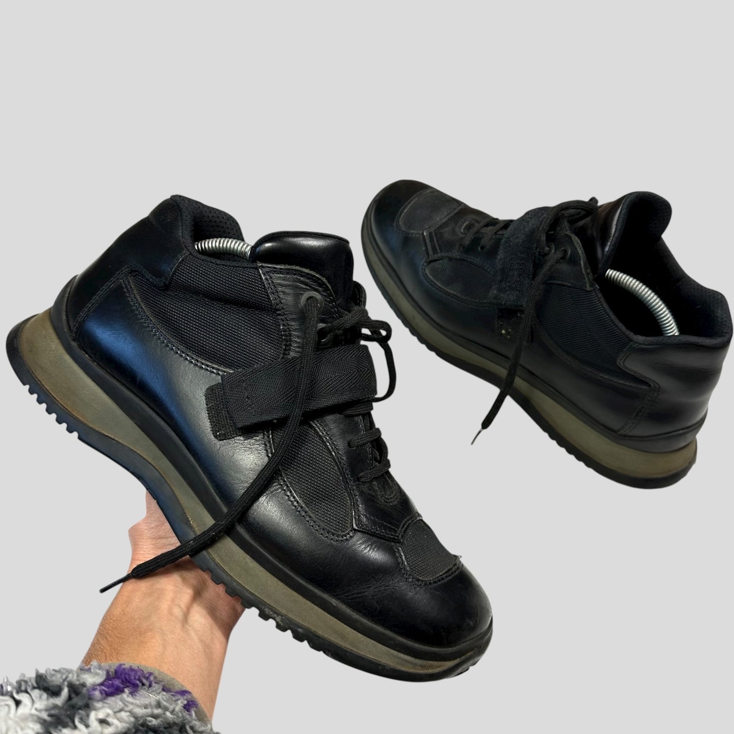 Prada Sport 00’s Leather + Mesh Strapped Combat Boots - UK8.5