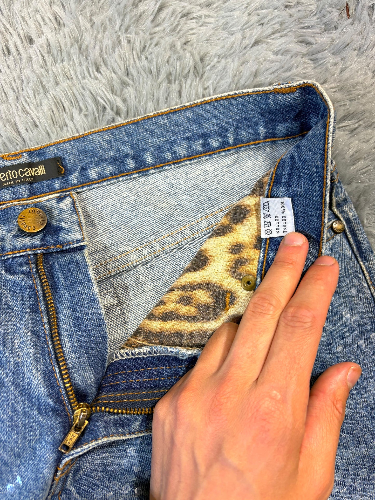 Roberto Cavalli 00’s Diamanté Square Embellished Crystal Jeans - S/M