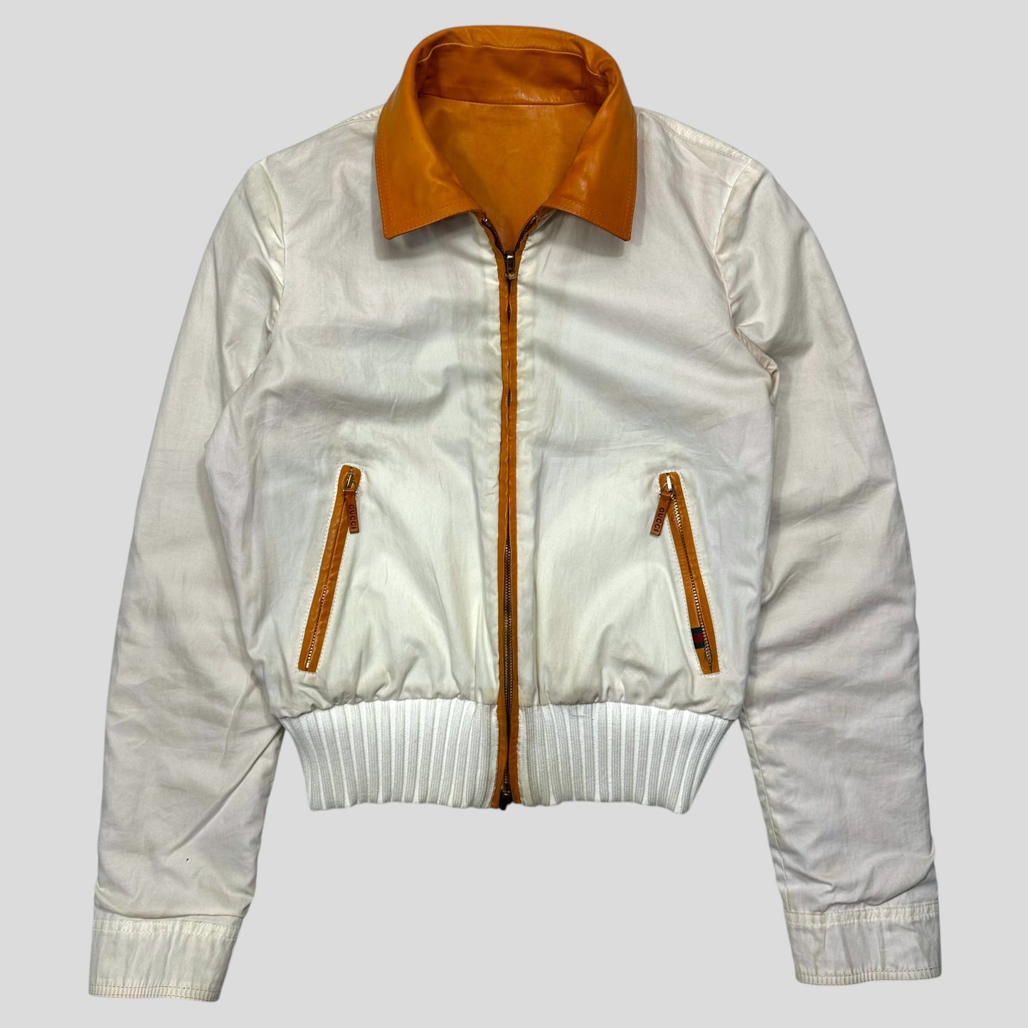 Gucci 2011 Leather Reversible Cropped Moto Biker Jacket - UK6/8