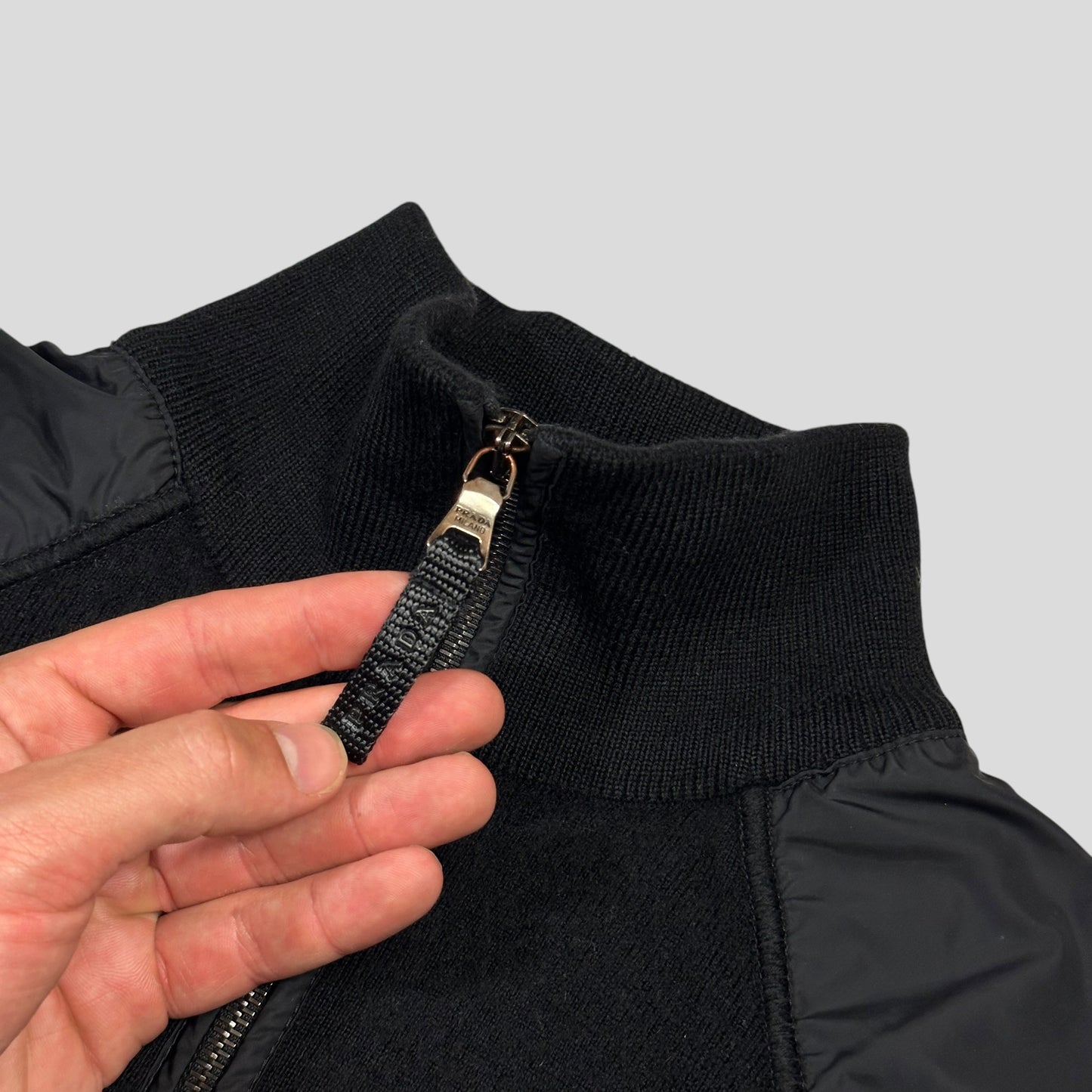 Prada Sport 2009 Black Nylon Wool Hybrid Bomber Jacket - S