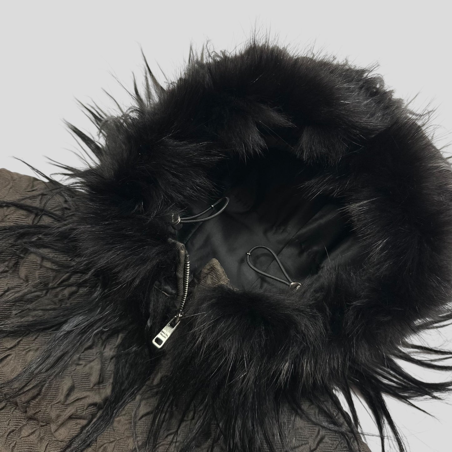 Prada 2014 Extreme Fur Hooded Silk & Wool Textured Puffer Jacket - IT44 (S)