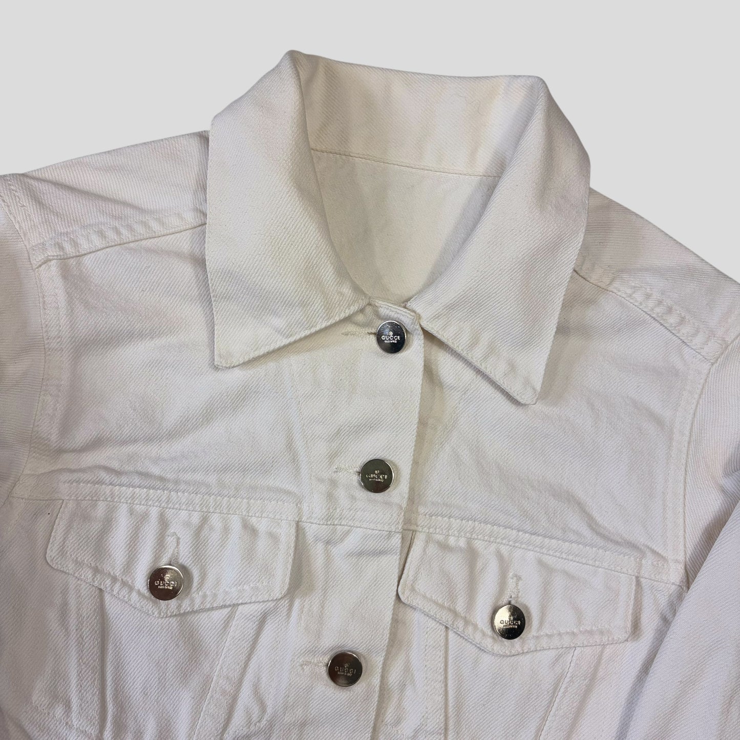 Gucci by Tom Ford 1999 White Denim Cropped Front Drop Jacket - IT40
