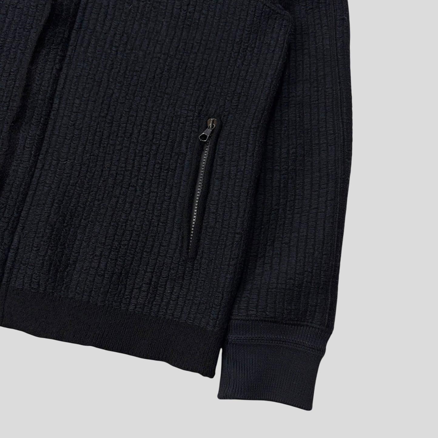 Stone Island AW04 Heavy Ribbed Knit Spellout Hoodie Jacket - M
