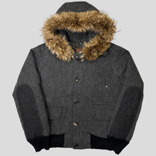 Moncler 00’s Herringbone Wool Down Detachable Fur Jacket - 3 (L)