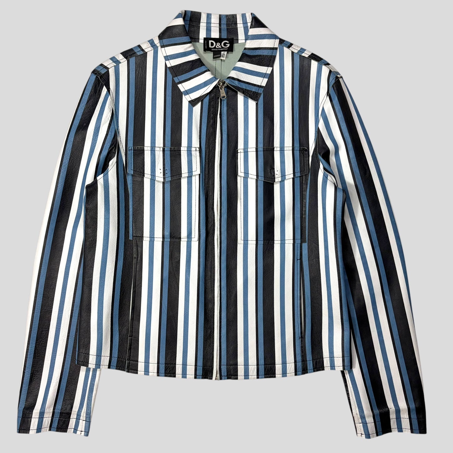 Dolce & Gabbana 00’s Leather Striped Blouson Work Jacket - M