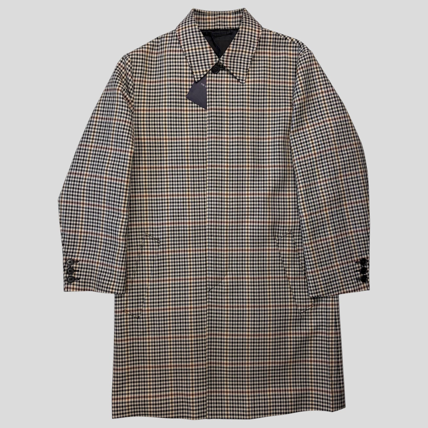 Prada 2020 Plaid Houndstooth Impermeable Virgin Wool Car Coat  - M