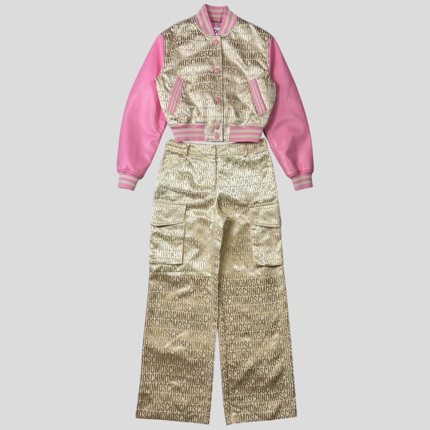 Moschino Couture 2023 Monogram Bomber Jacket + Cargo Trouser Set - IT40
