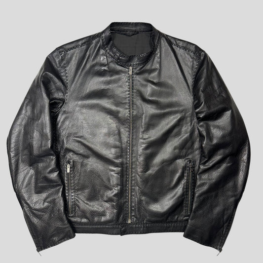 Fendi FF Textured Leather Exaggerated Stitch Moto Jacket - L