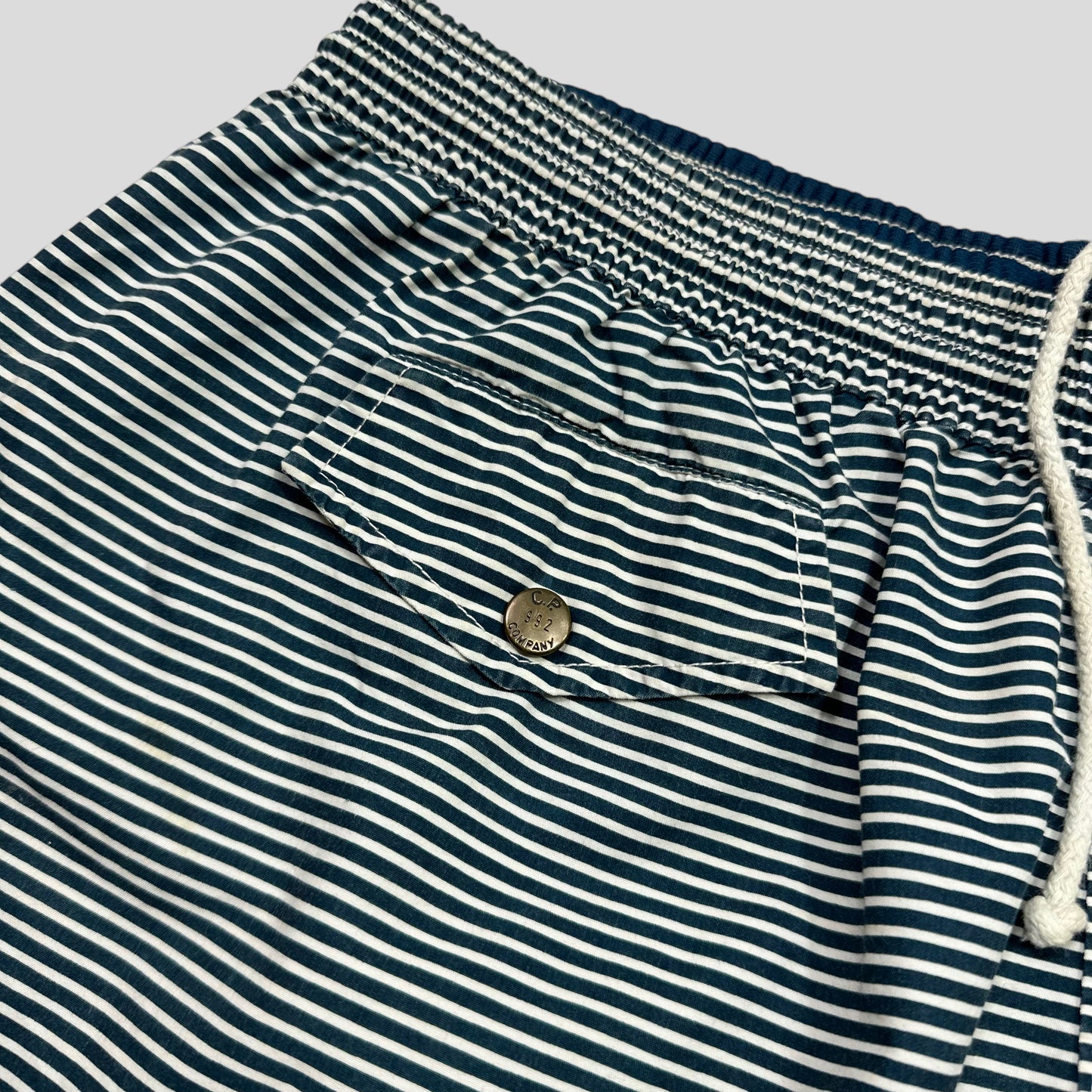 CP Company Ideas by Massimo Osti 1992 Striped Logo Pocket Shorts - IT54 (L)