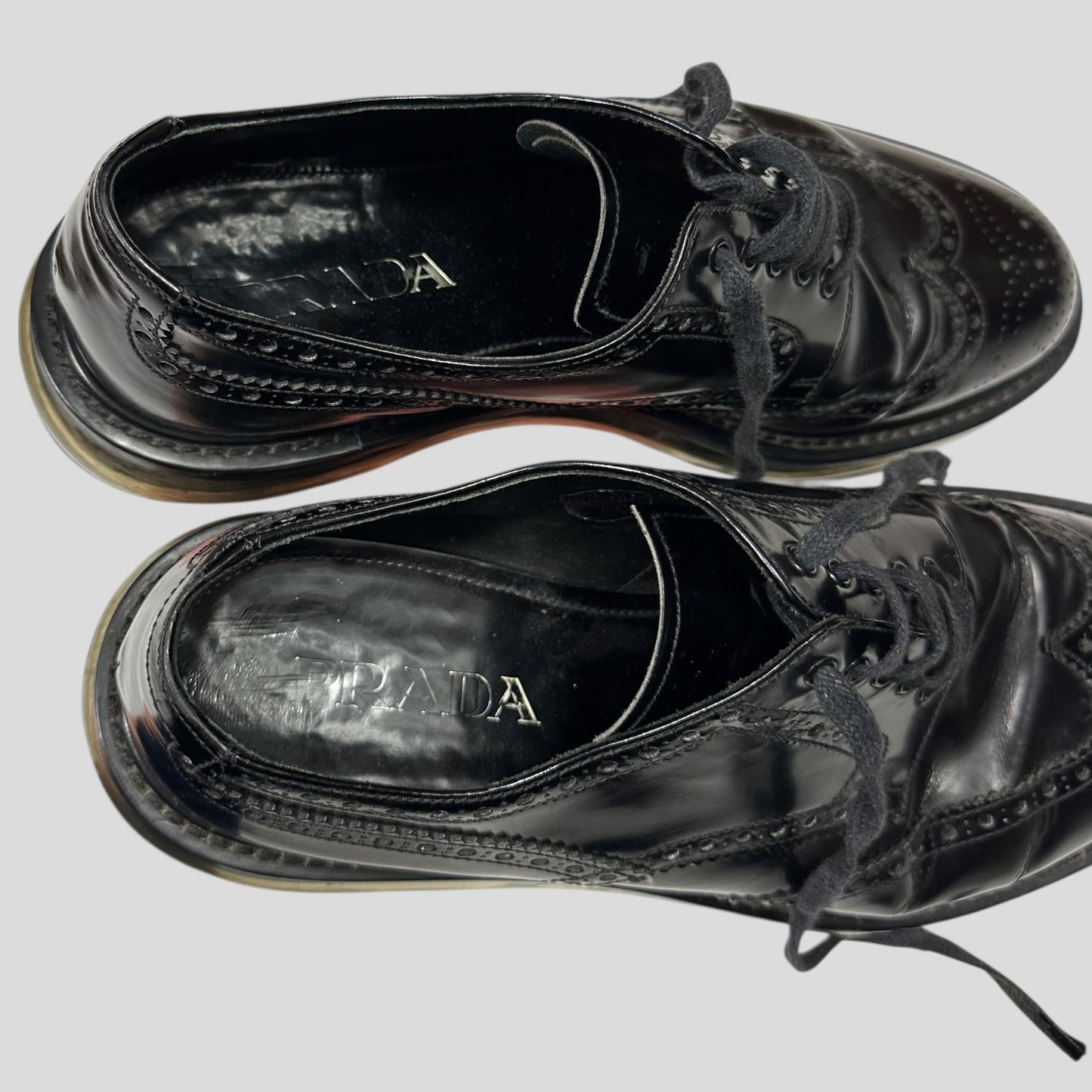 Prada Air Levitate Brogues Black Leather Derby Shoes - UK9