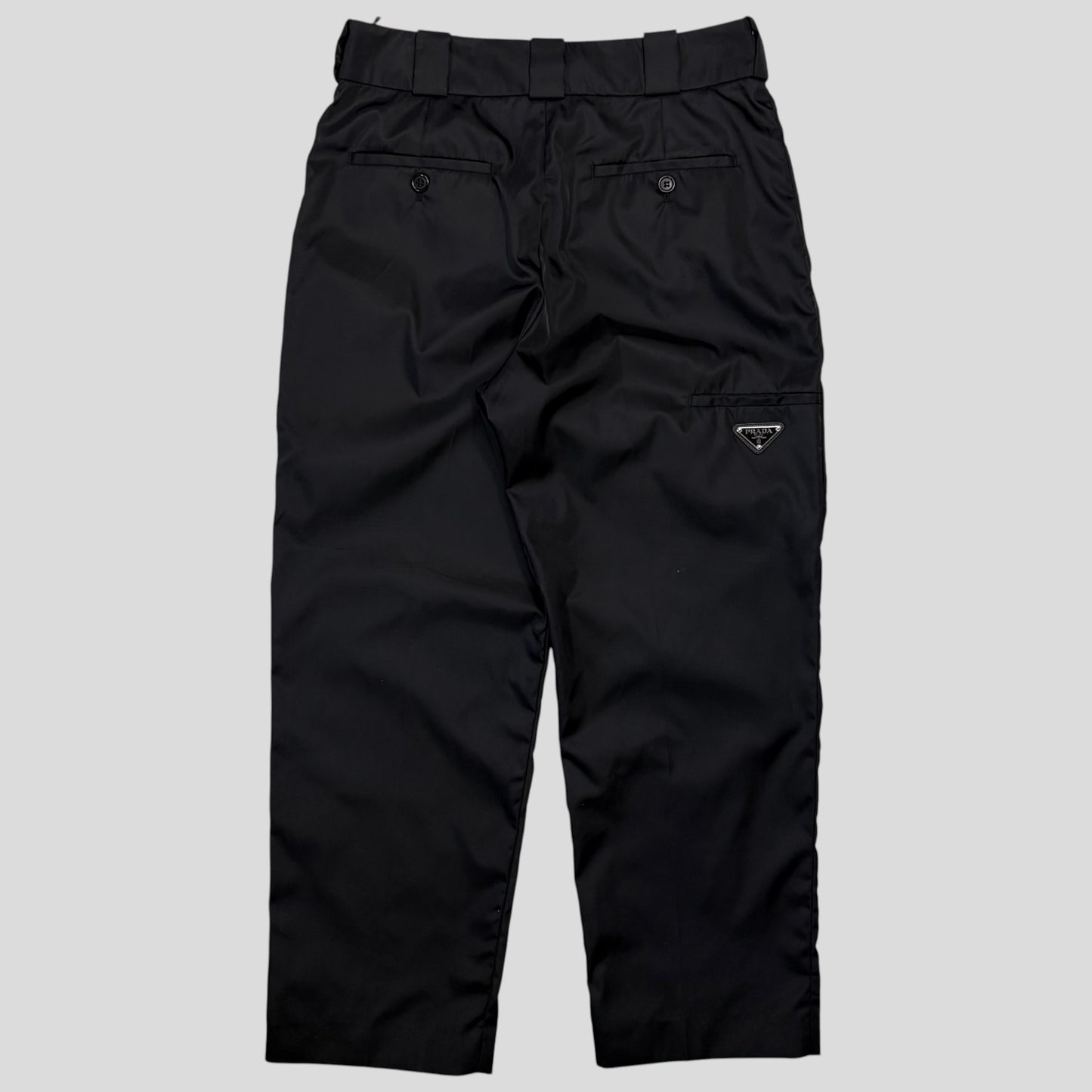 Prada Milano 2018 Black Nylon Gabardine Triangle Logo Trousers - IT40