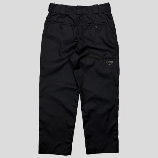 Prada Milano 2018 Black Nylon Gabardine Triangle Logo Trousers - IT40