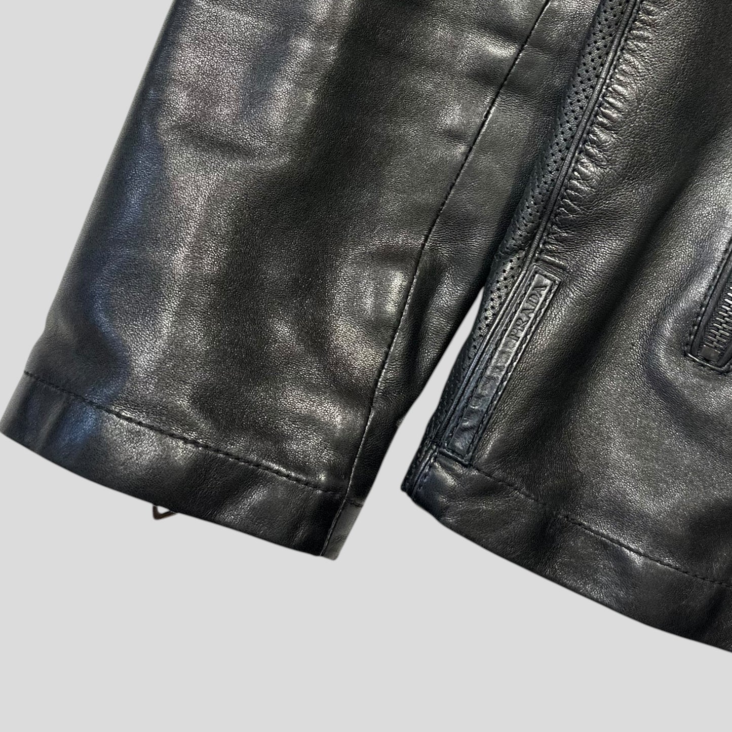 Prada Sport 2006 Leather Perforated Café Racer Logo Jacket - M