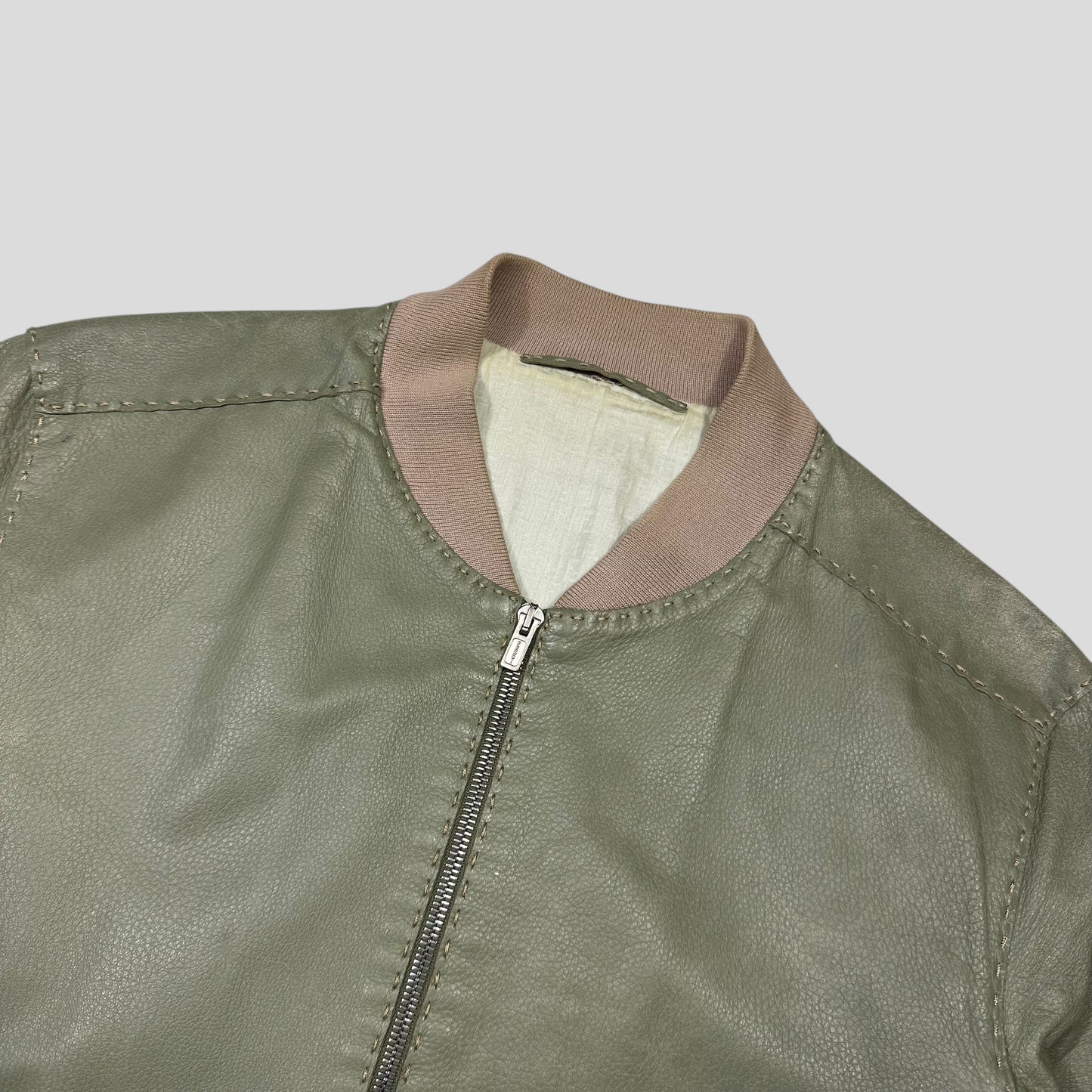 Fendi Avocado Green Lambskin Leather FF Zucca Bomber Jacket - IT46 (S/M)